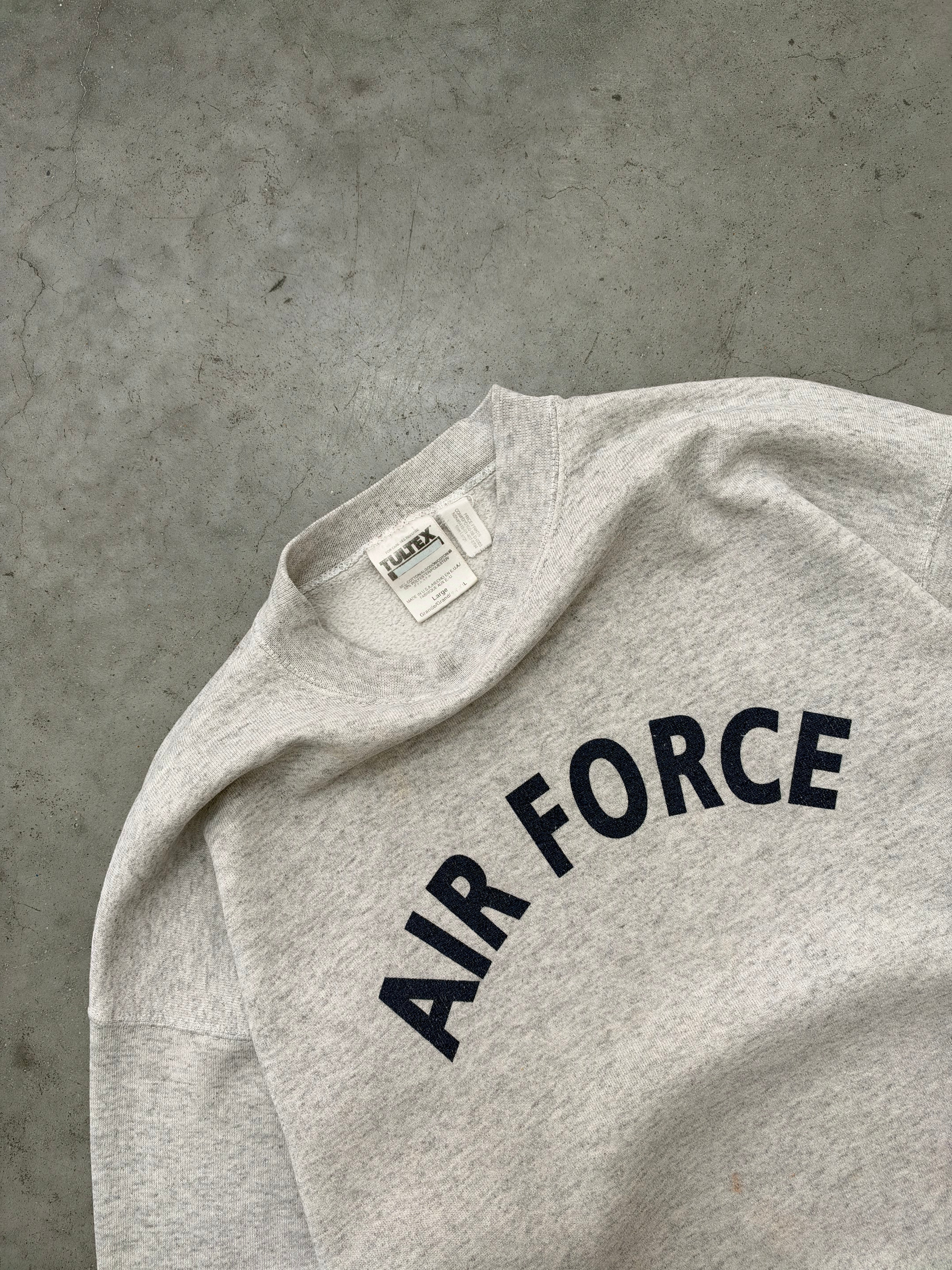 FADED HEATHER GREY "AIRFORCE" CREWNECK SWEATSHIRT - 1990S