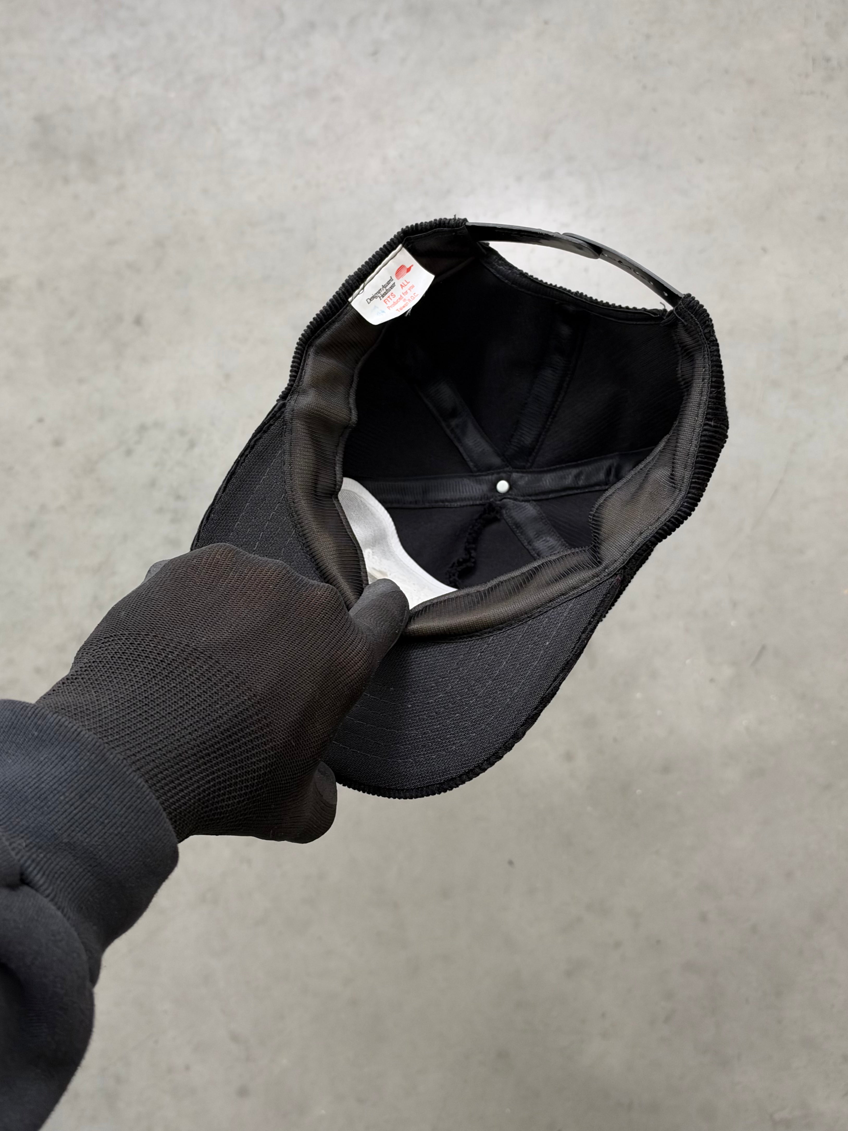 FADED BLACK "HEWLETT PACKARD" CORDUROY HAT - 1990S