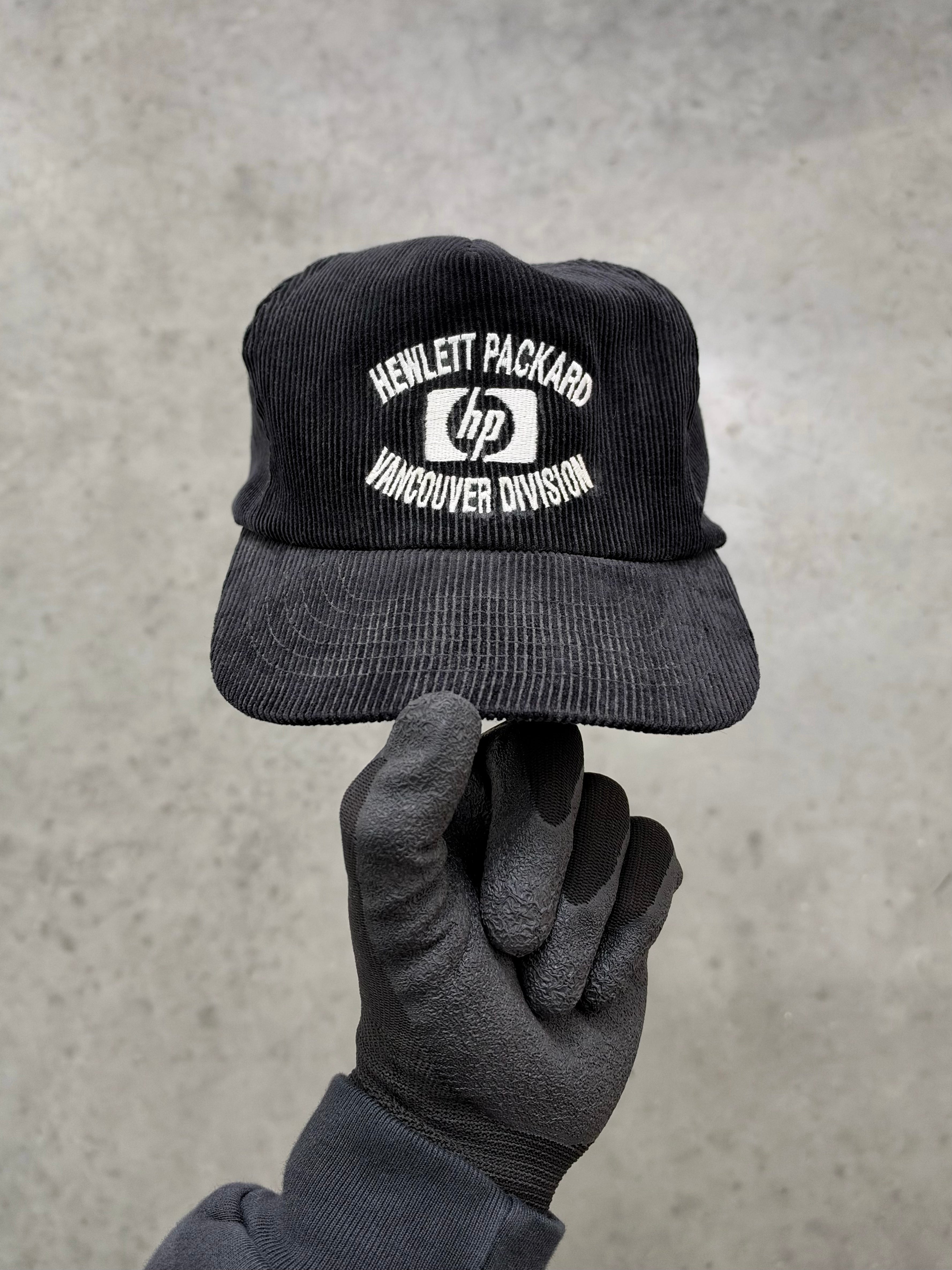 FADED BLACK "HEWLETT PACKARD" CORDUROY HAT - 1990S