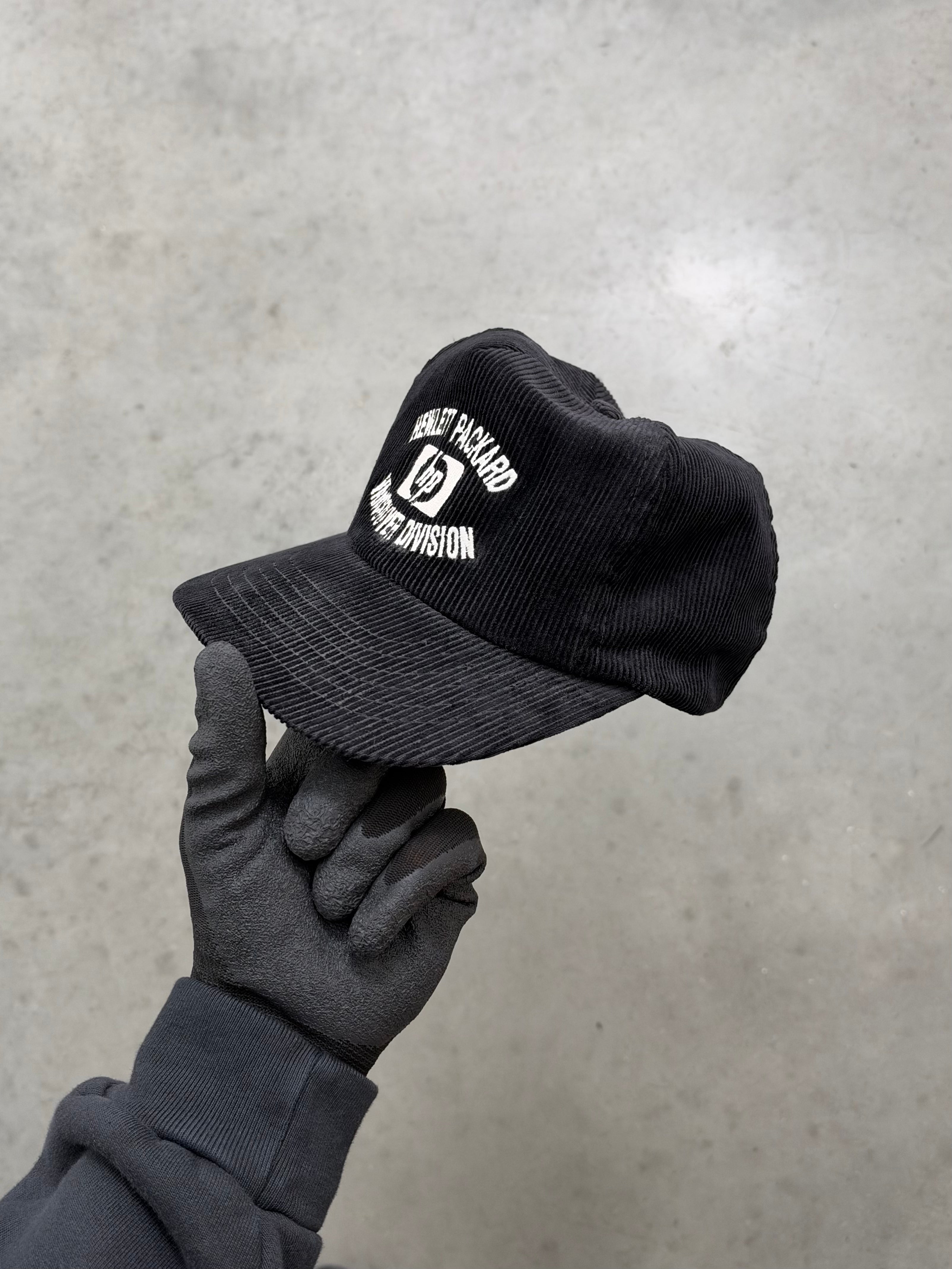FADED BLACK "HEWLETT PACKARD" CORDUROY HAT - 1990S