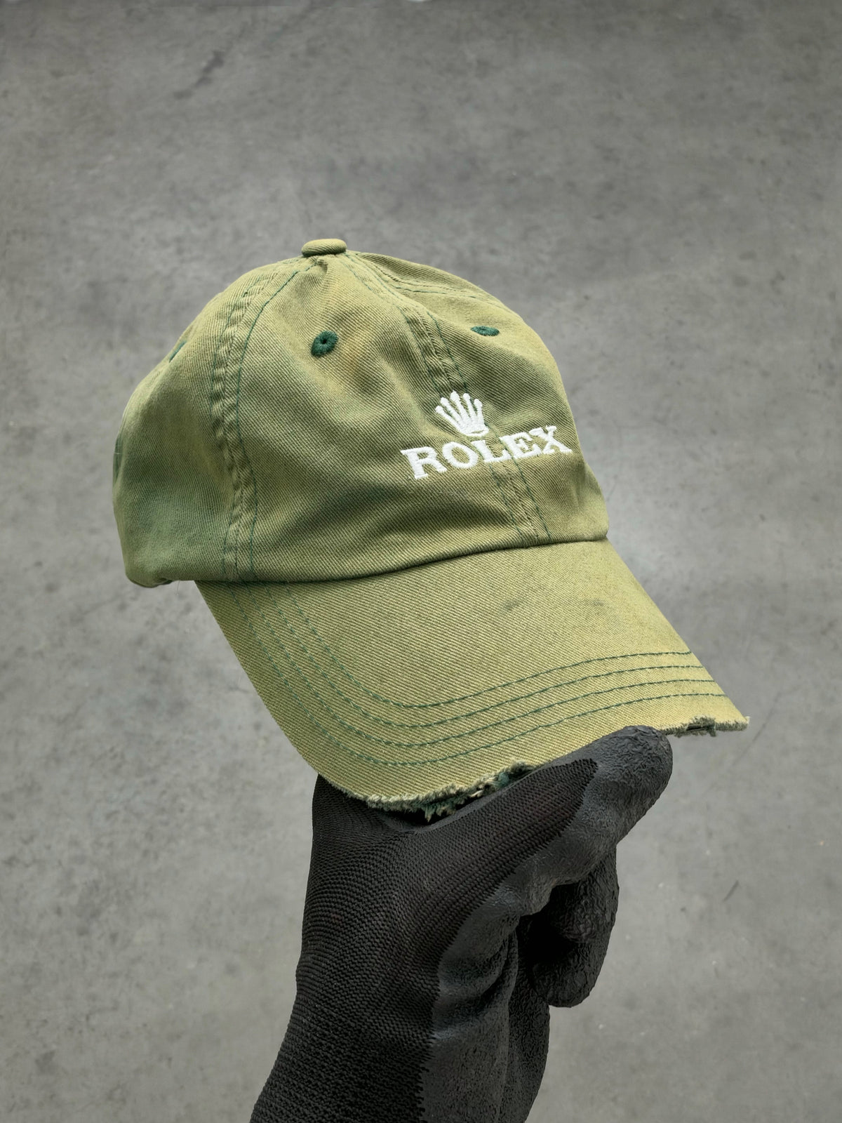 "ROLEX" SUN FADED GREEN HAT - 1990S