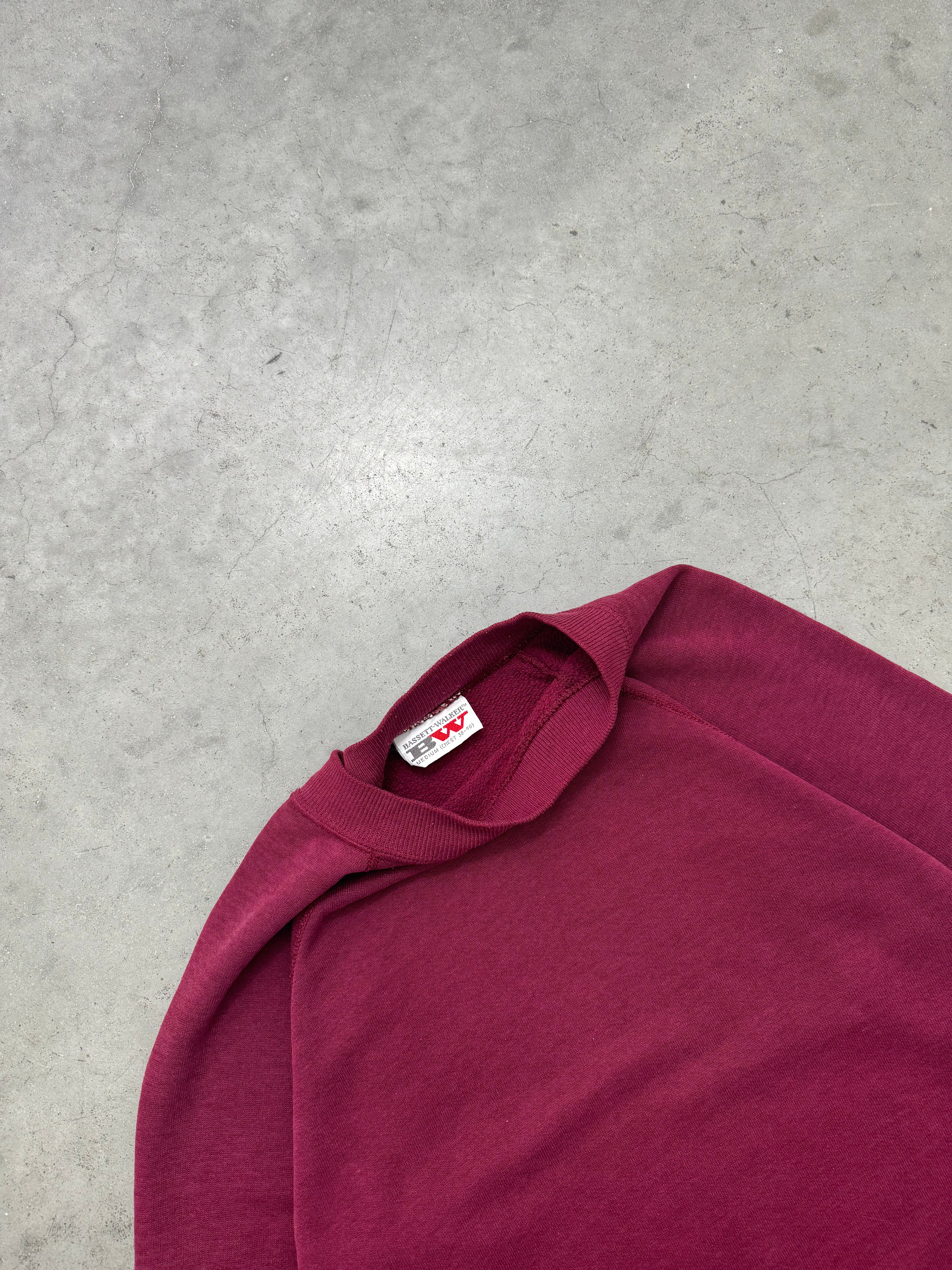 FADED MAROON RAGLAN SLEEVE CREWNECK - 1980S