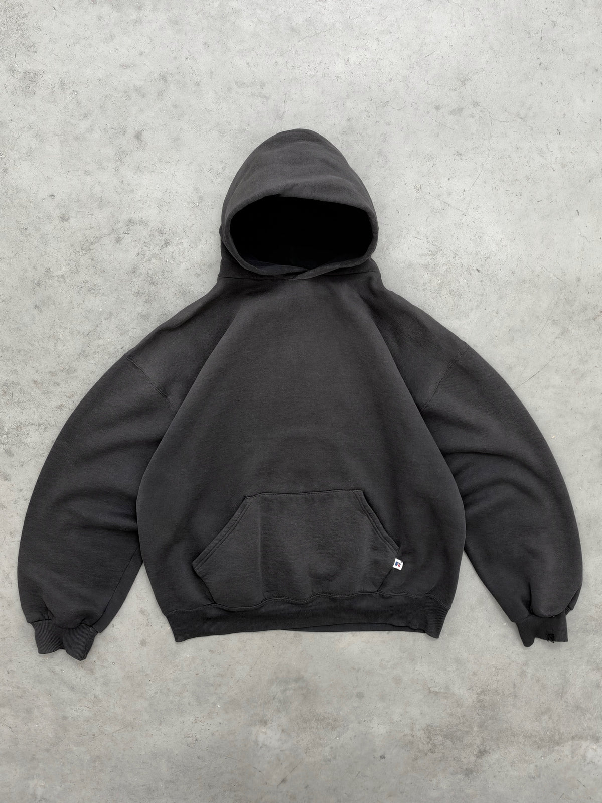 SUN FADED BLACK RUSSELL HOODIE - 1990S