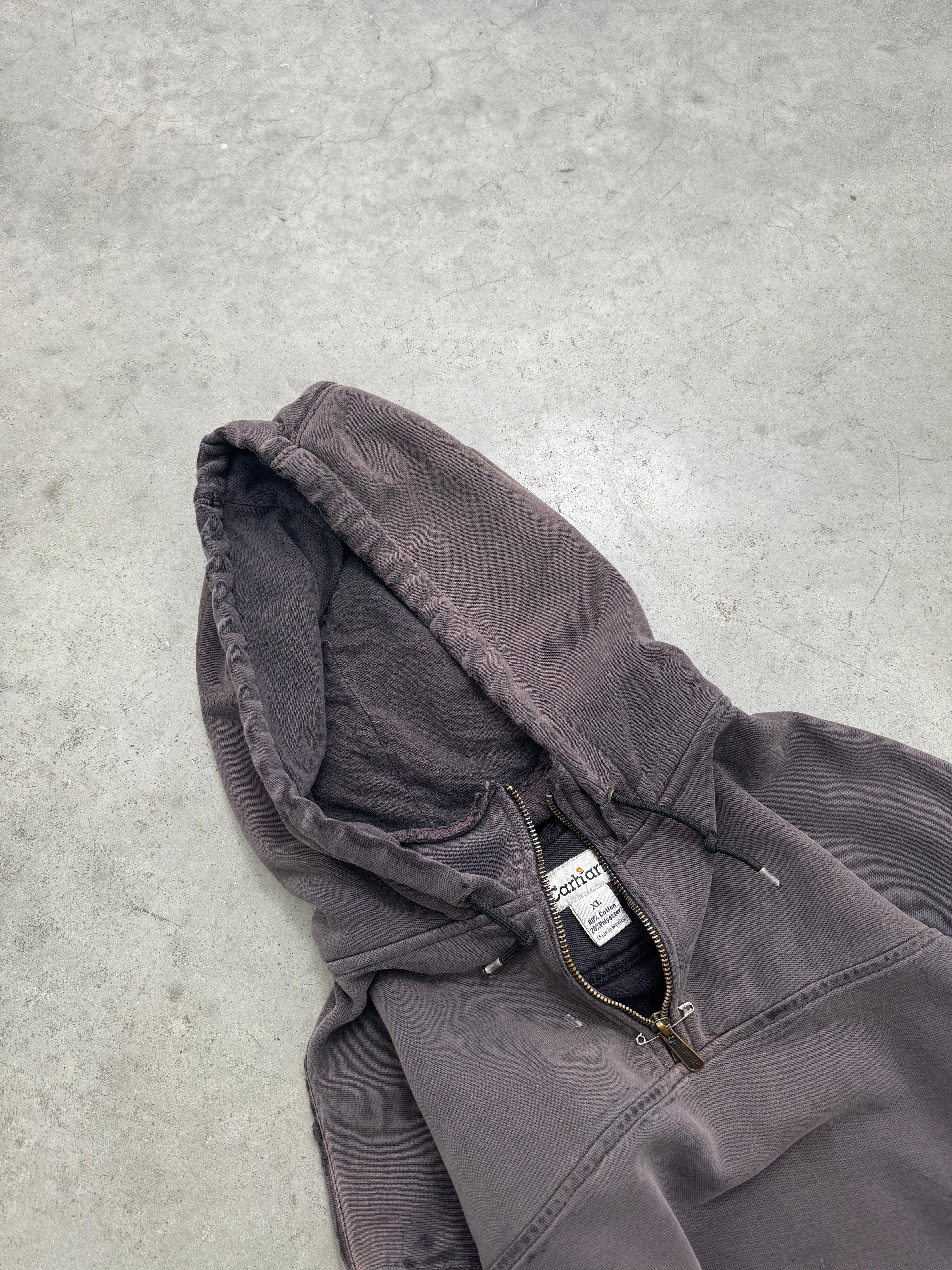 DISTRESSED & FADED BLACK CARHARTT PARKA SWEATSHIRT - 1990S