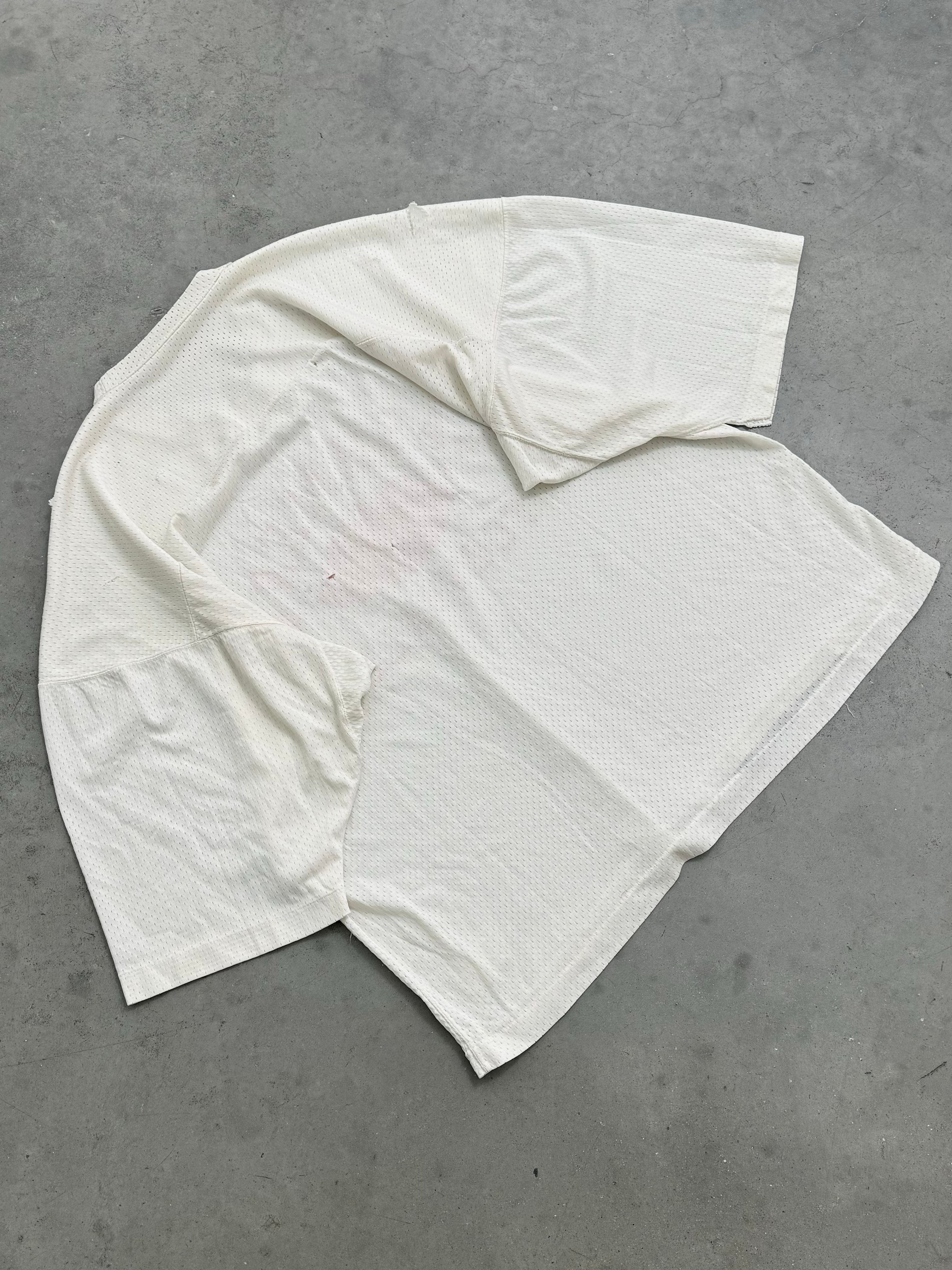 DISTRESSED & FADED WHITE "CASHMERE FOOTBALL" MESH JERSEY - 1980S