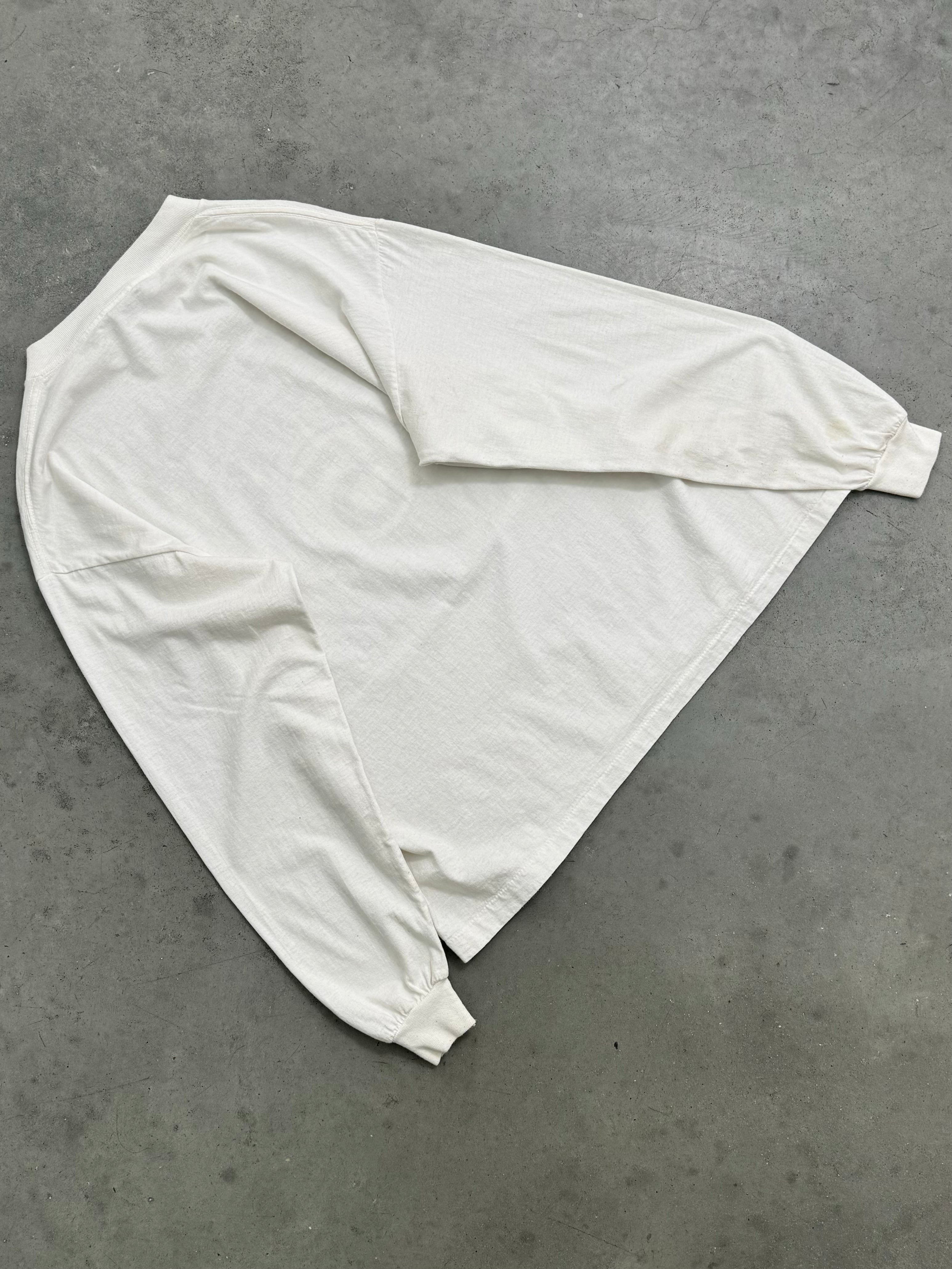 FADED BONE WHITE "STUSSY SPORT" MADE IN USA LONG SLEEVE TEE - 1990S