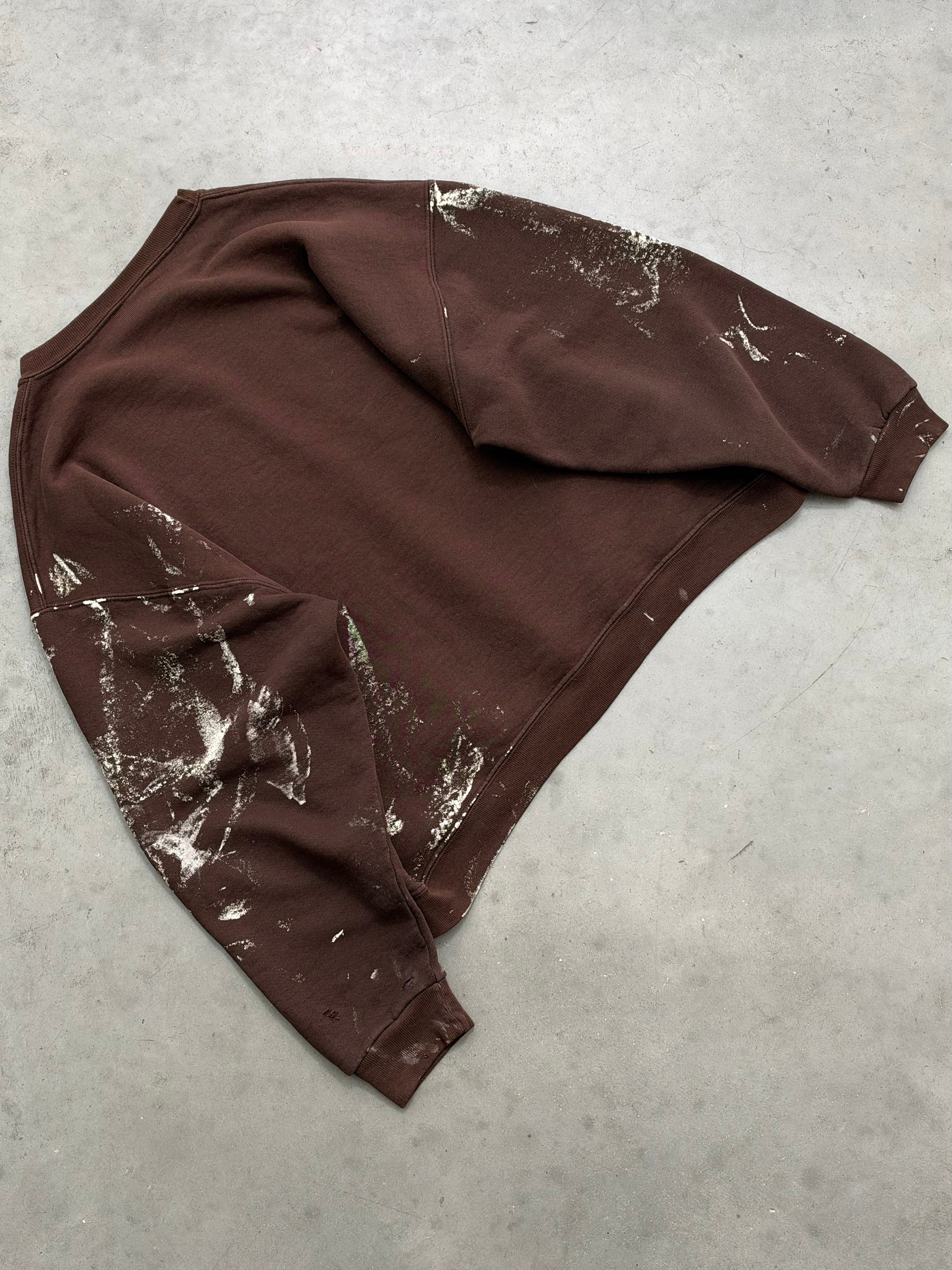 FADED MOCHA BROWN PAINT SPLATTER RUSSELL CREWNECK - 2000S
