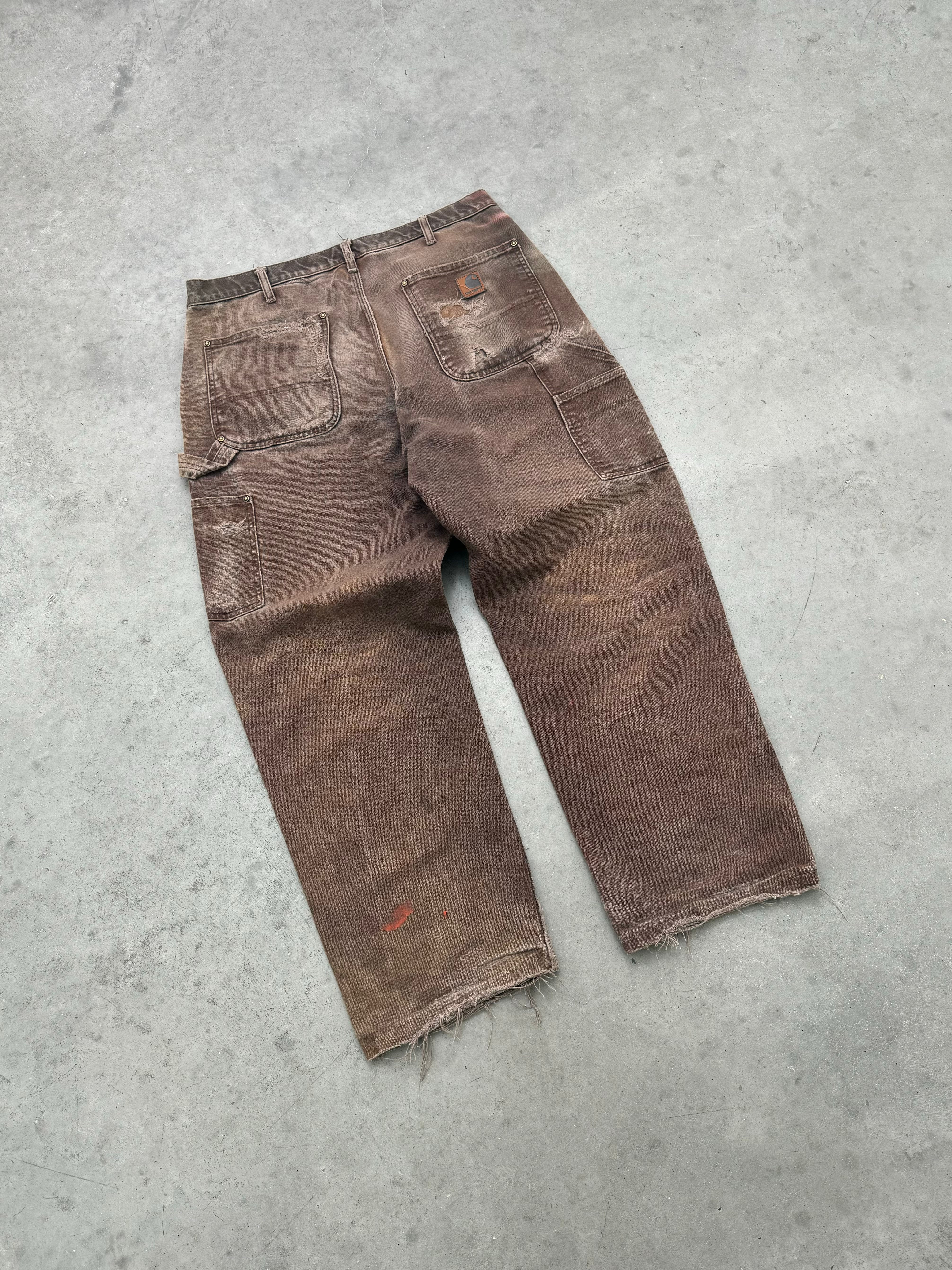 FADED BROWN AND DISTRESSED CARHARTT DOUBLE KNEE - 1990S