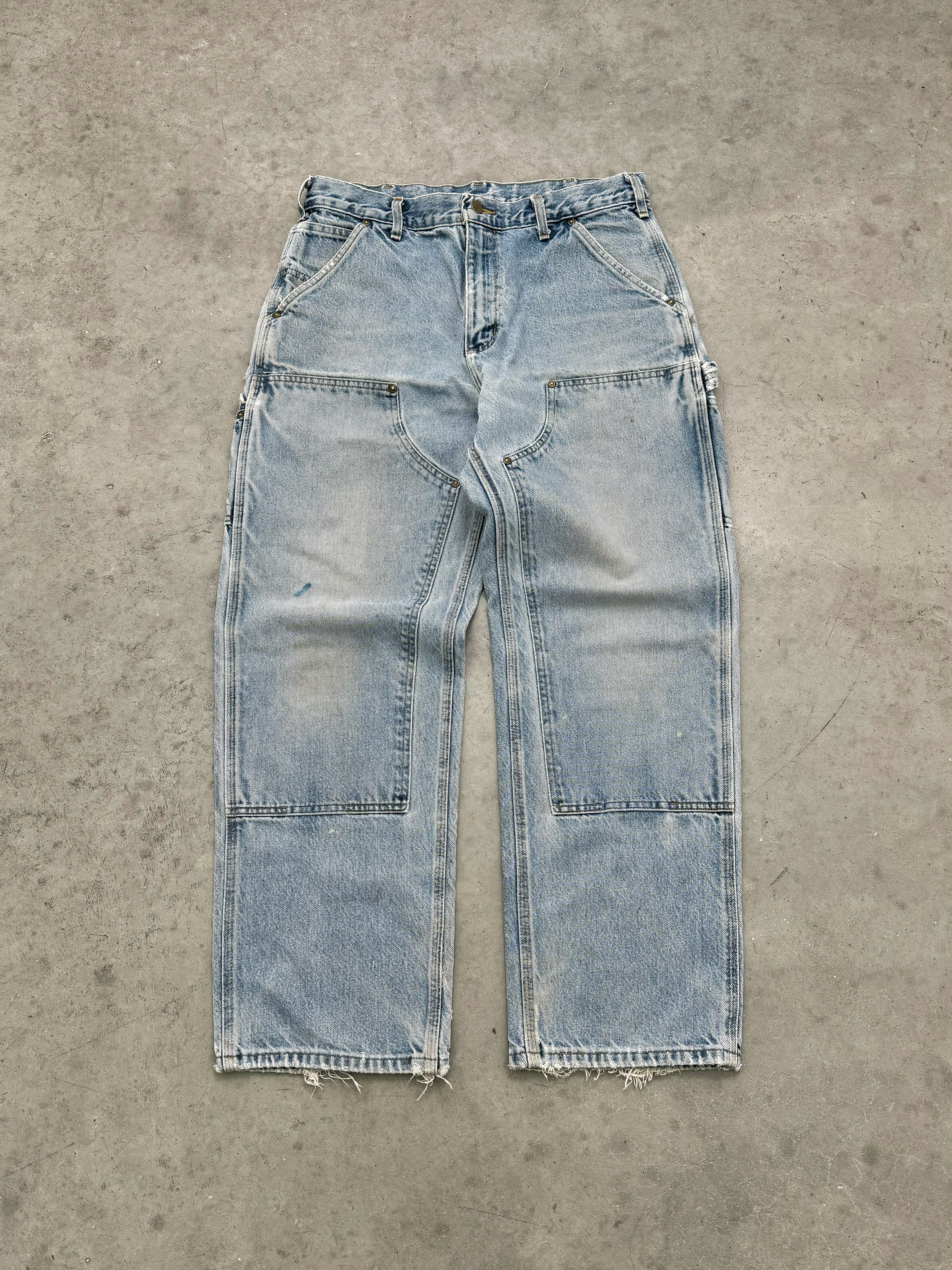 FADED LIGHT WASH DENIM CARHARTT DOUBLE KNEES - 1990S