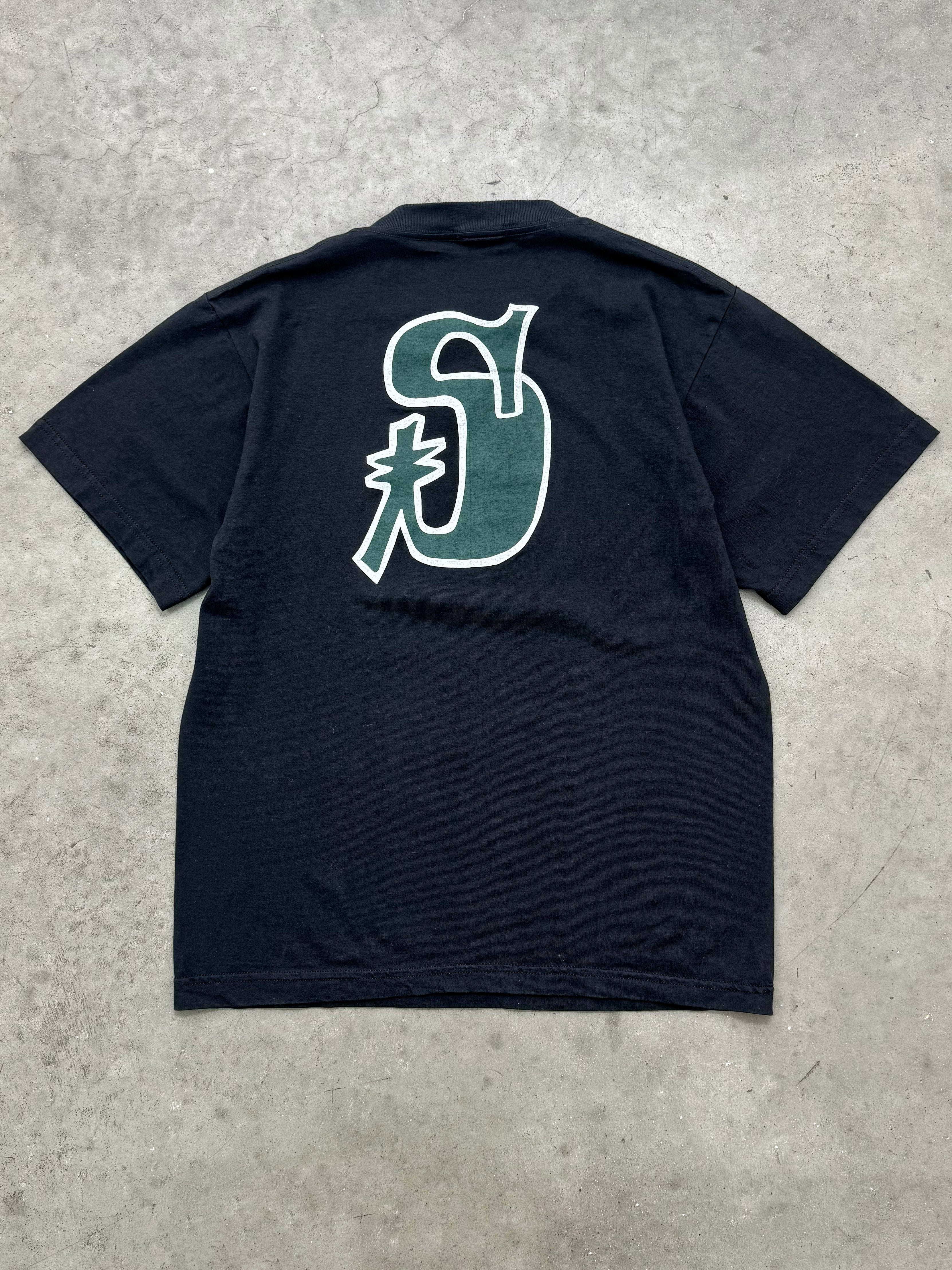 FADED MIDNIGHT BLACK STUSSY MADE IN USA TEE - 2000S