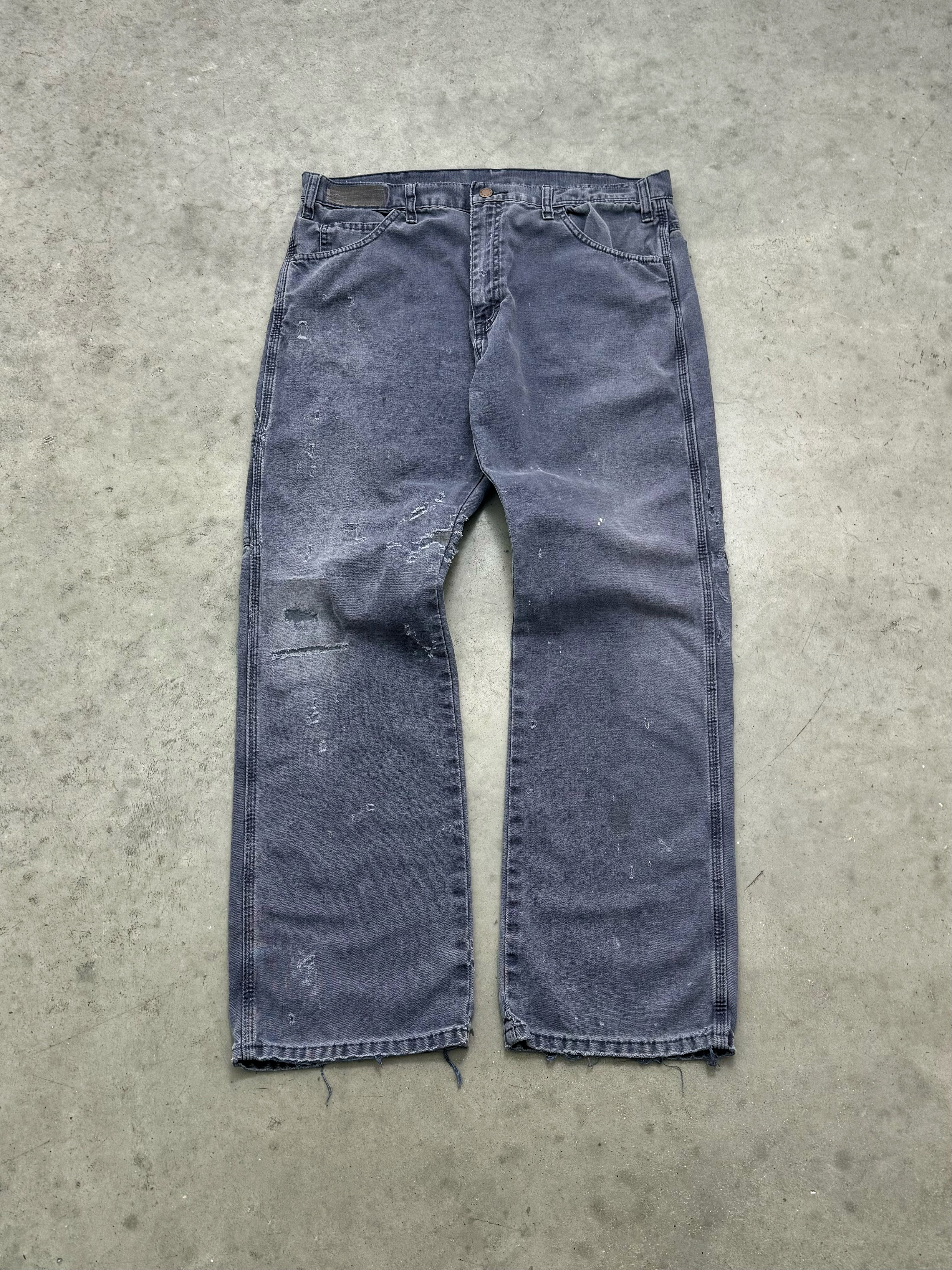 DISTRESSED & FADED SLATE BLUE DICKIES CARPENTER PANTS - 1990S