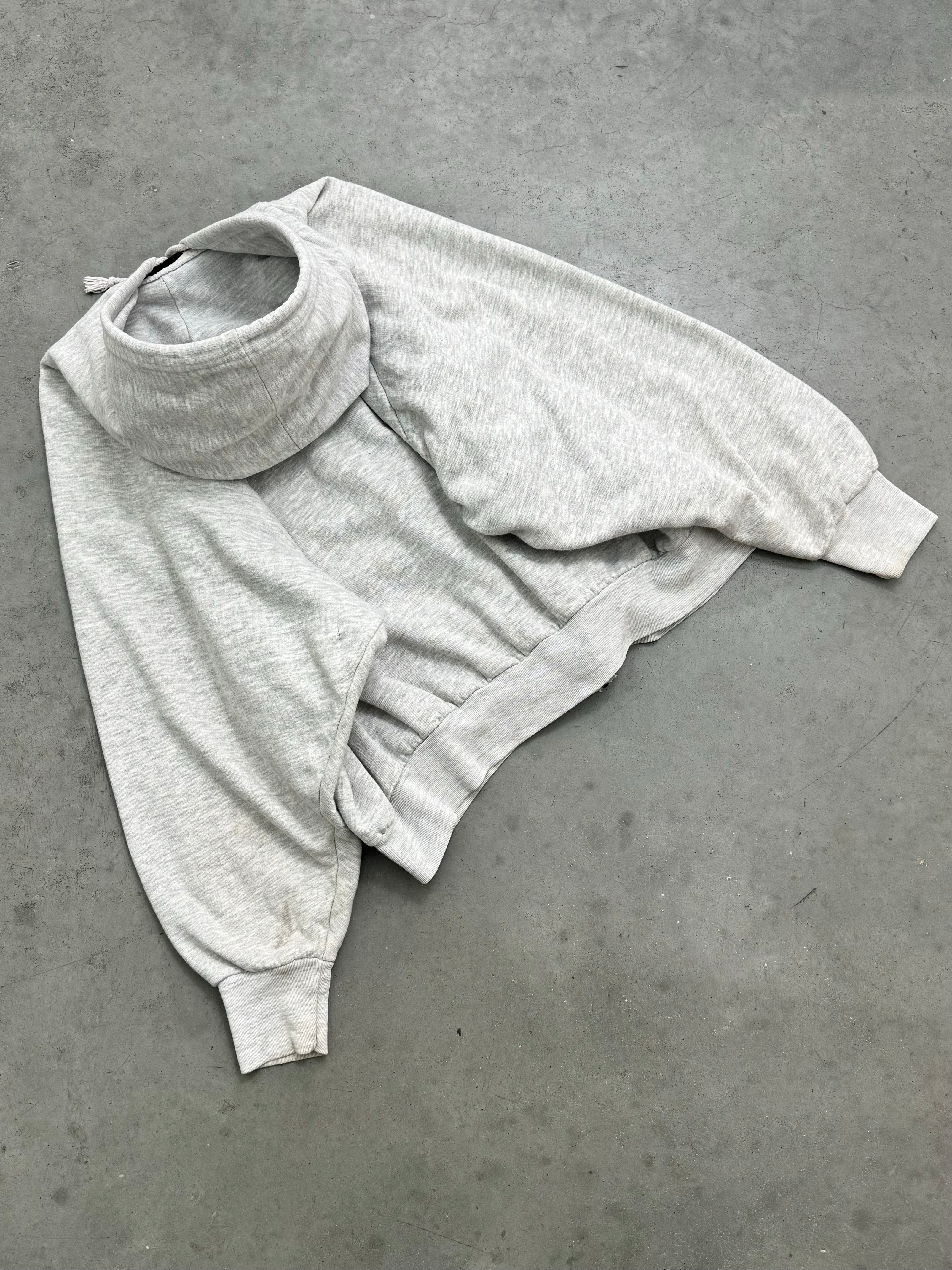FADED HEATHER GREY THERMAL LINED ZIP UP HOODIE - 1980S