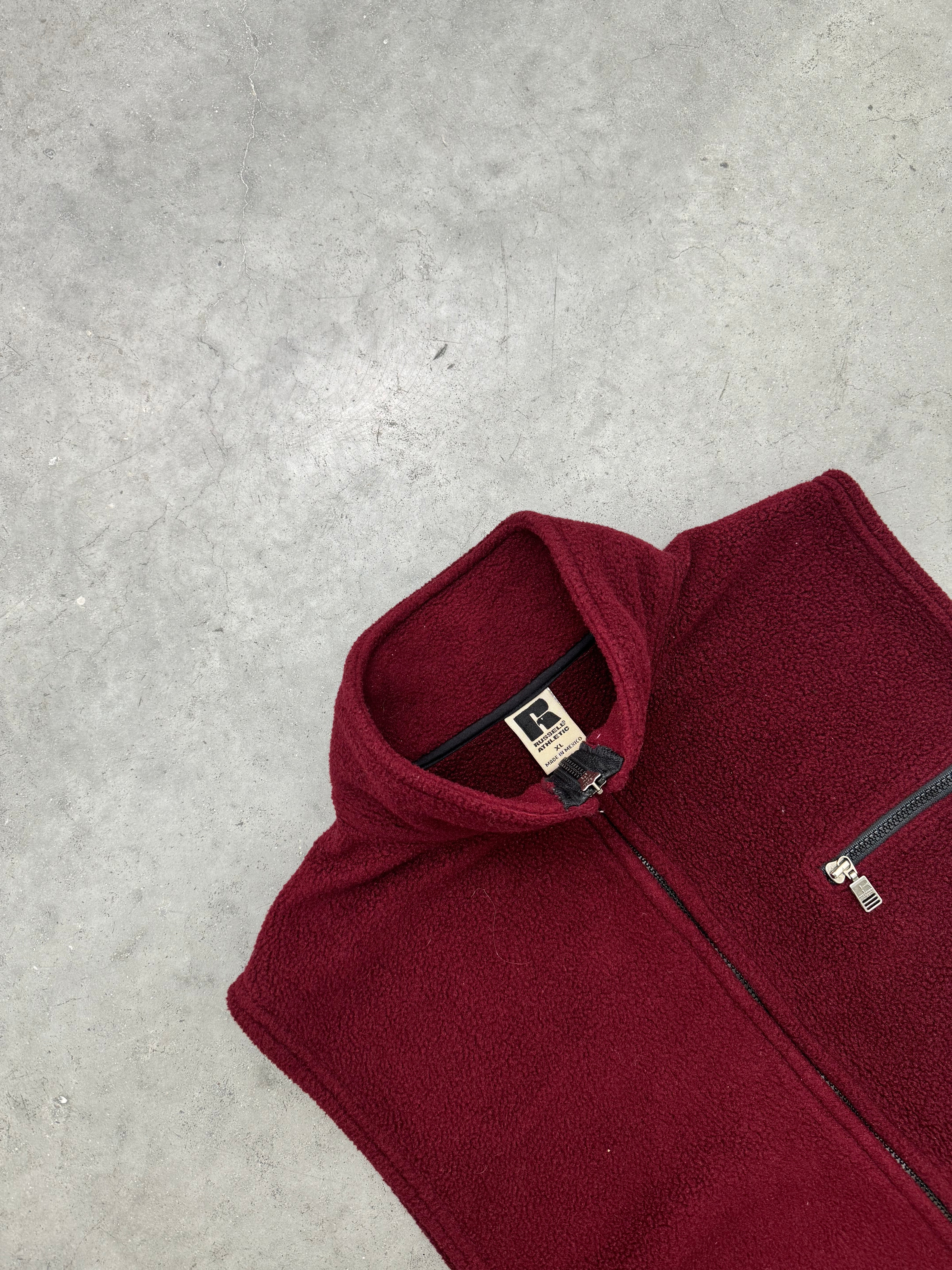 FADED MAROON RUSSELL FLEECE VEST - 1990S