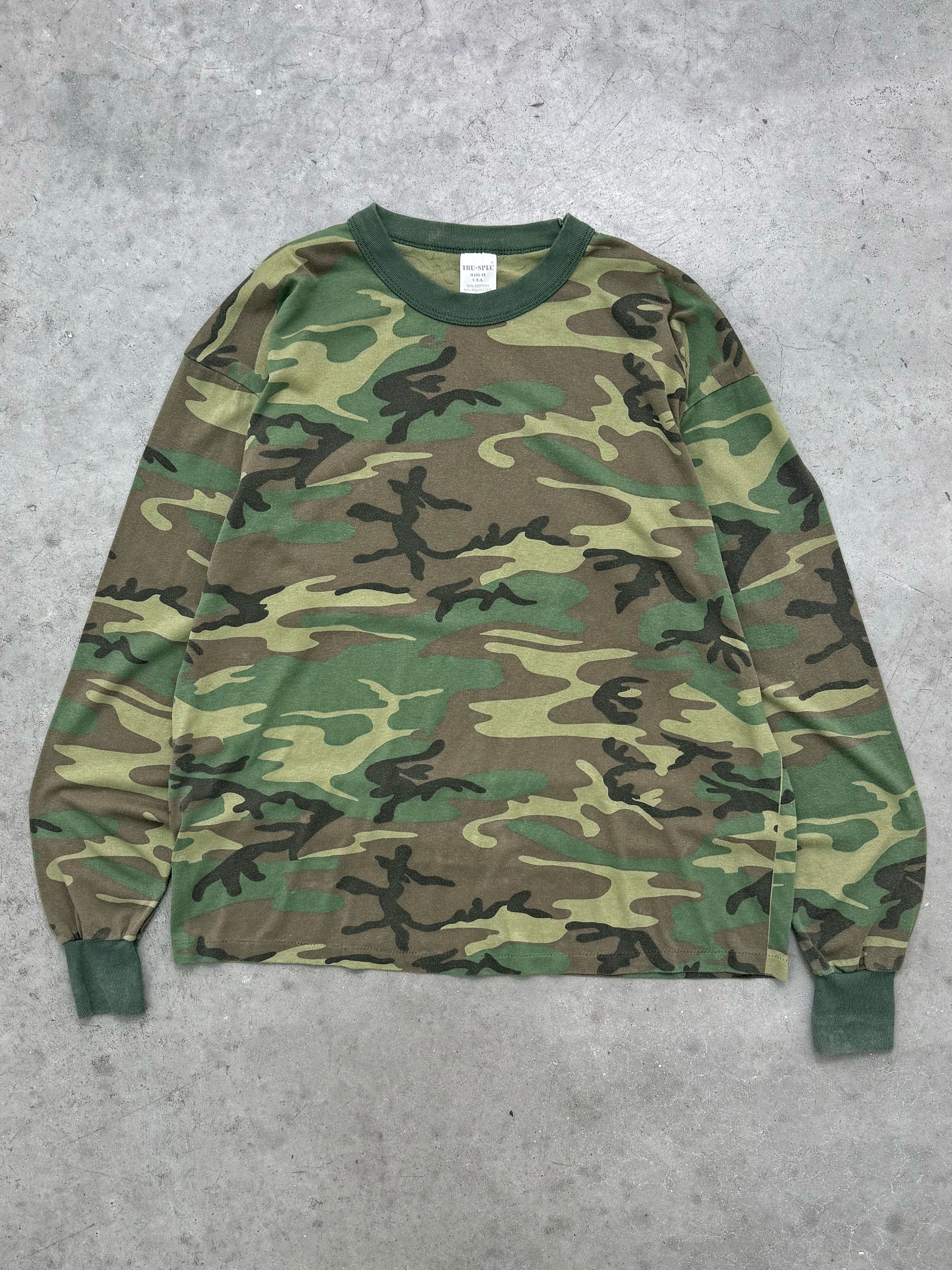 FADED WOODLAND CAMO MILITARY LONG SLEEVE TEE - 1980S