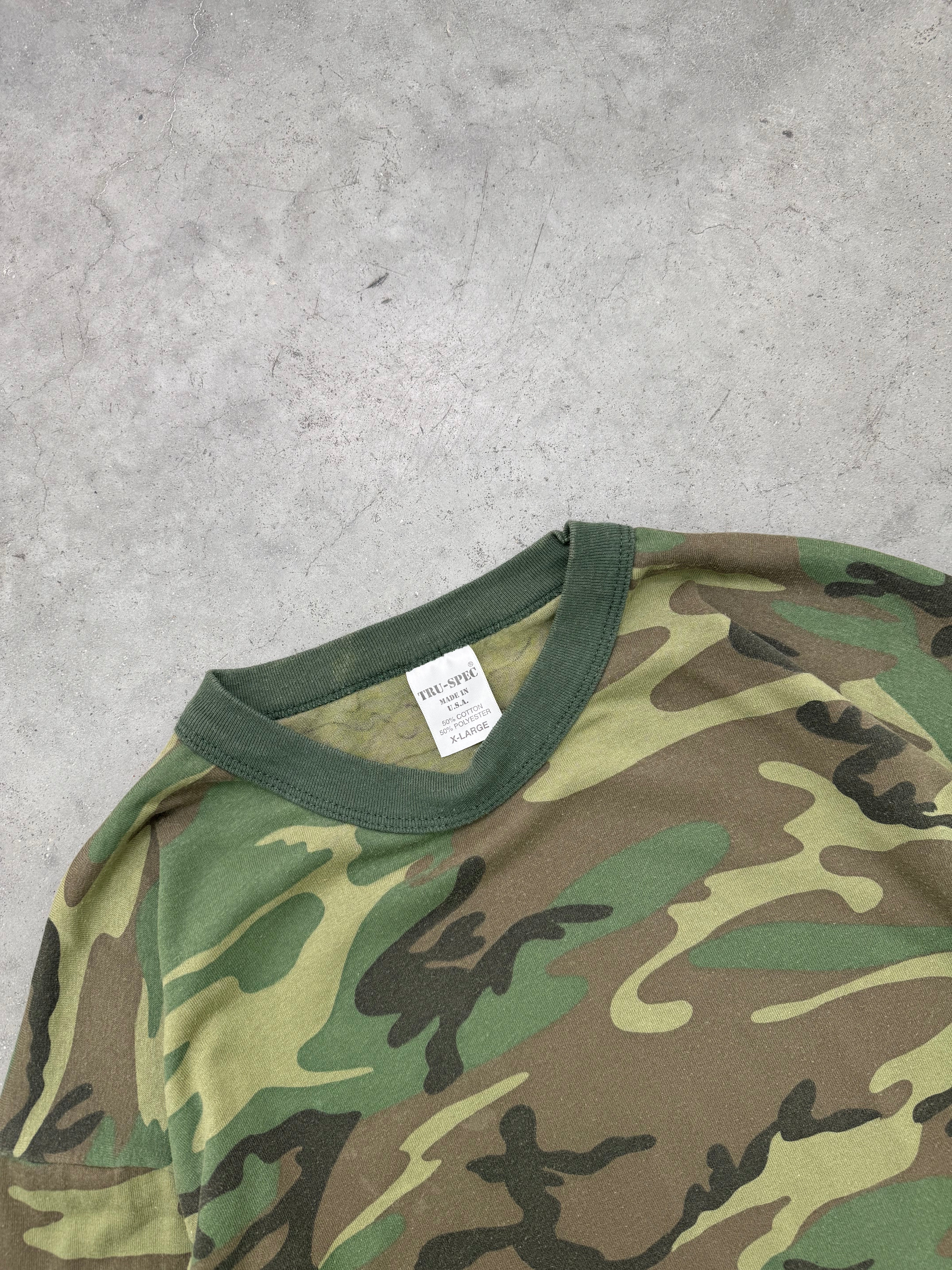 FADED WOODLAND CAMO MILITARY LONG SLEEVE TEE - 1980S