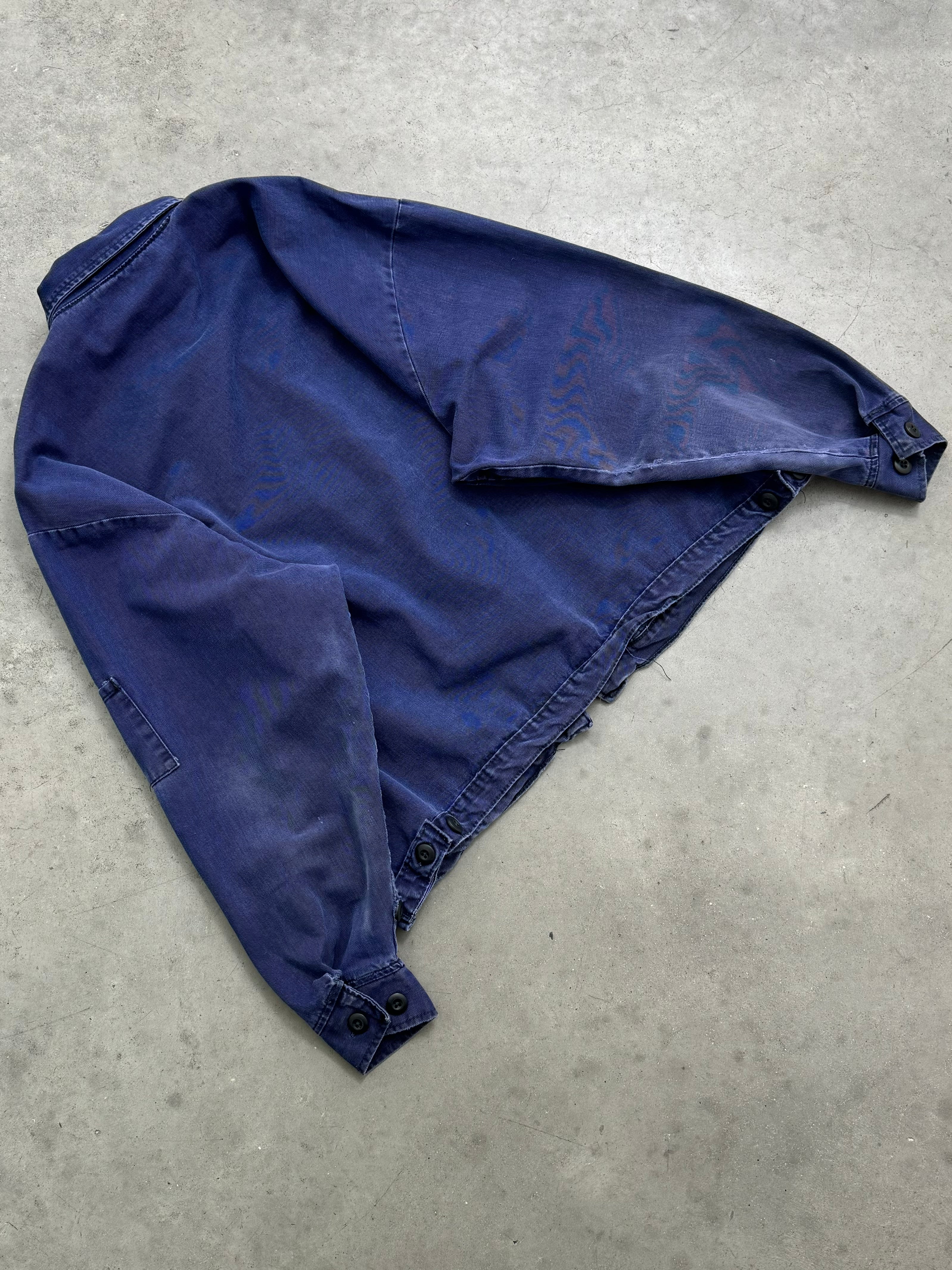 DISTRESSED & FADED INDIGO MECHANIC ZIP UP JACKET - 1980S