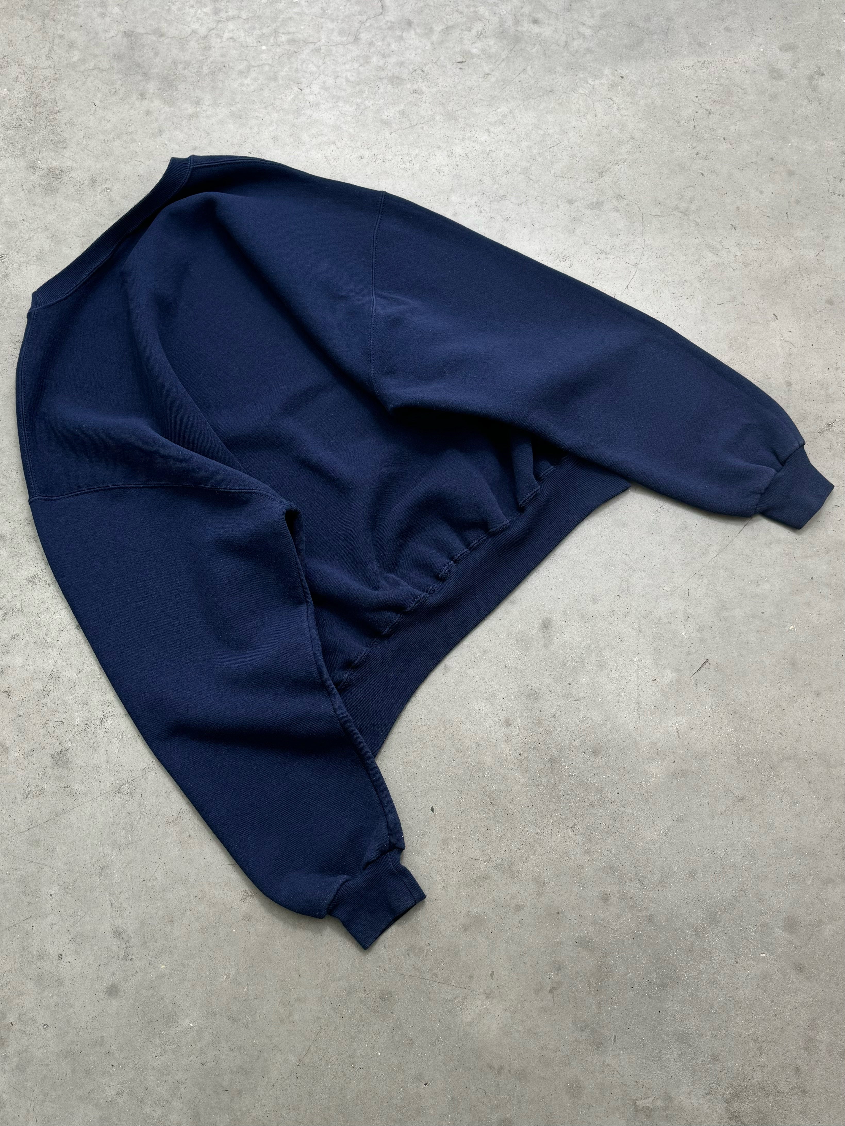 SUN FADED NAVY BLUE RUSSELL CREWNECK - 1990S