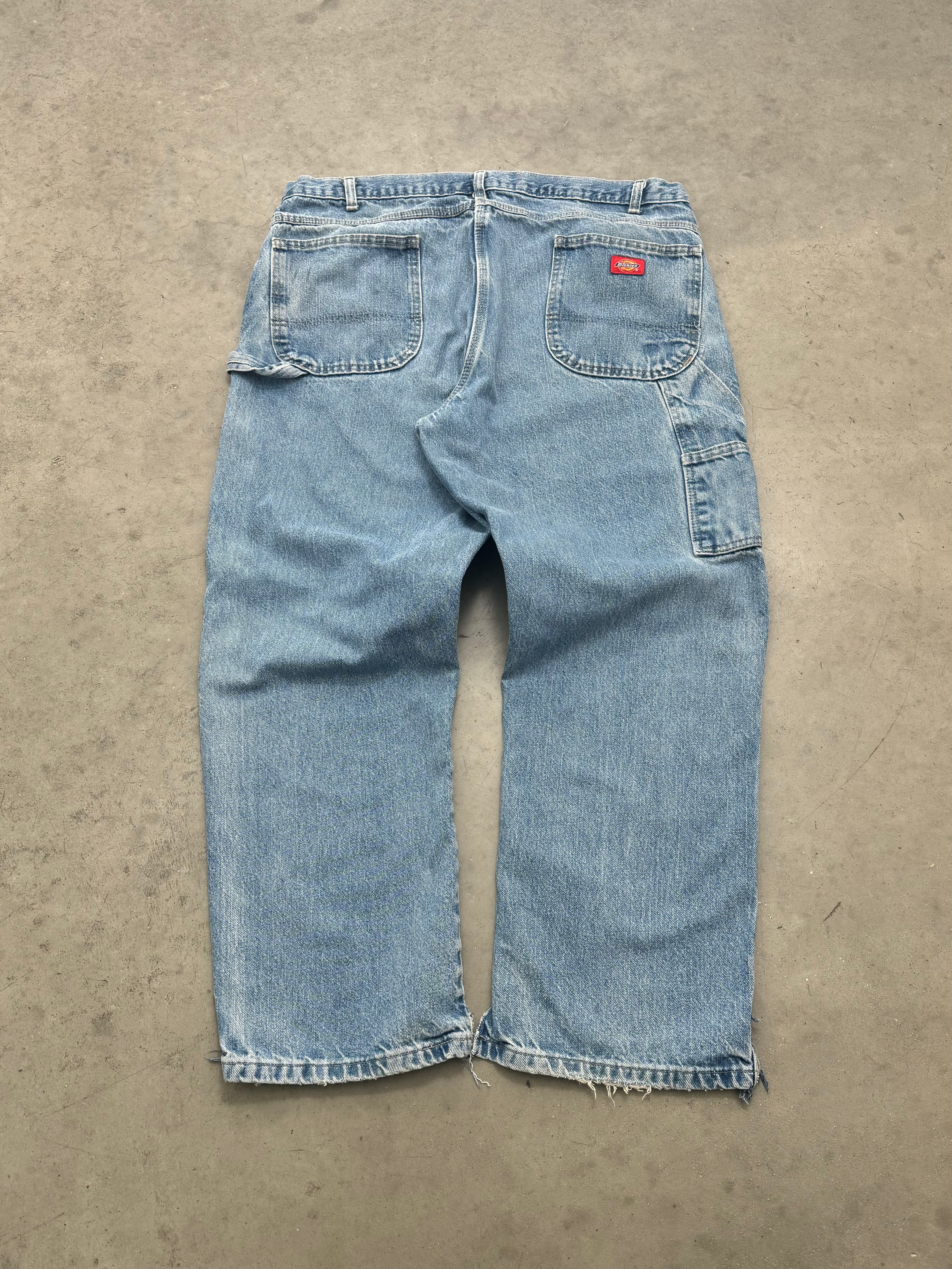 SUN FADED MEDIUM BLUE DICKIES CARPENTER JEANS - 1990S