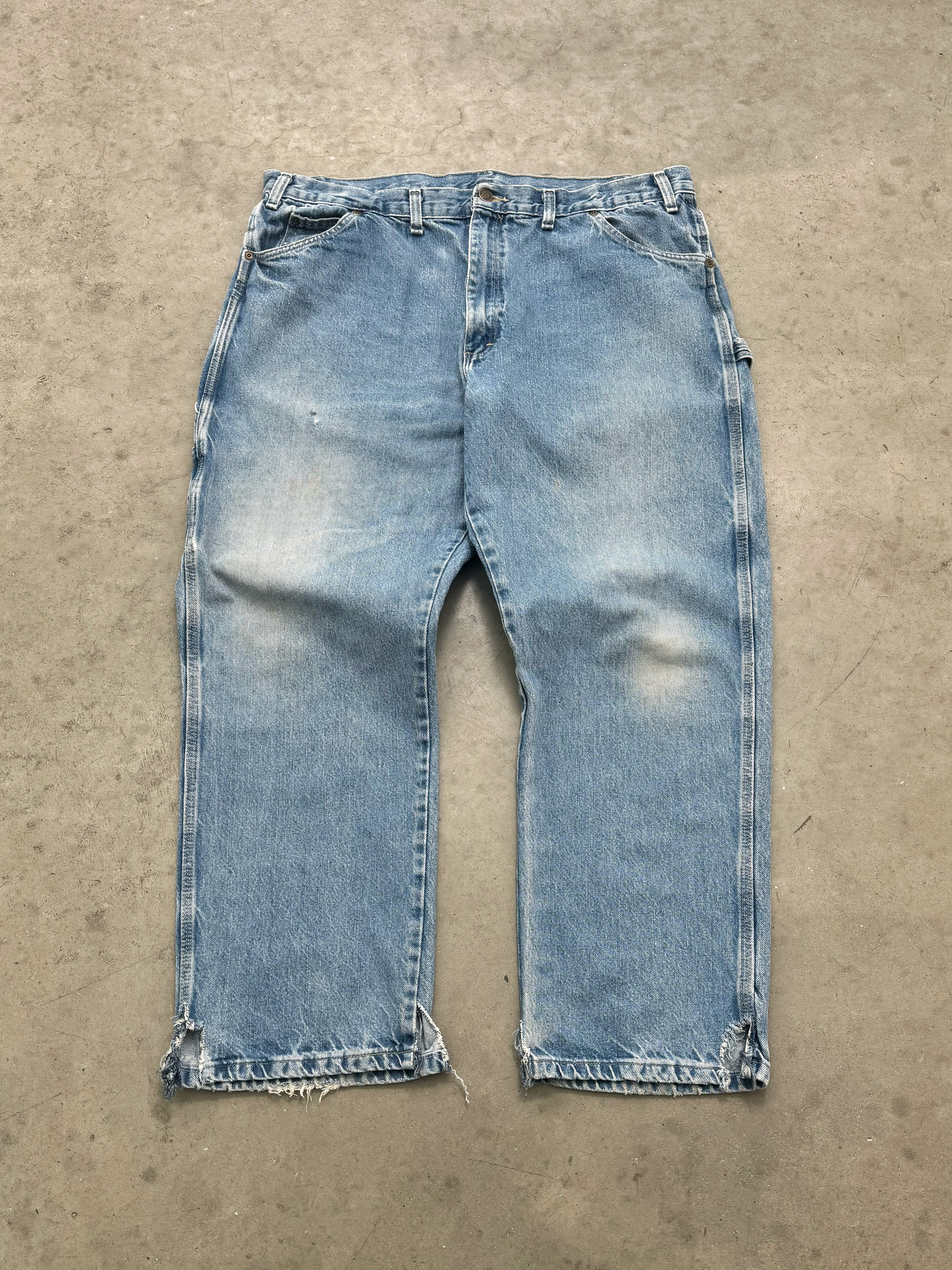 SUN FADED MEDIUM BLUE DICKIES CARPENTER JEANS - 1990S