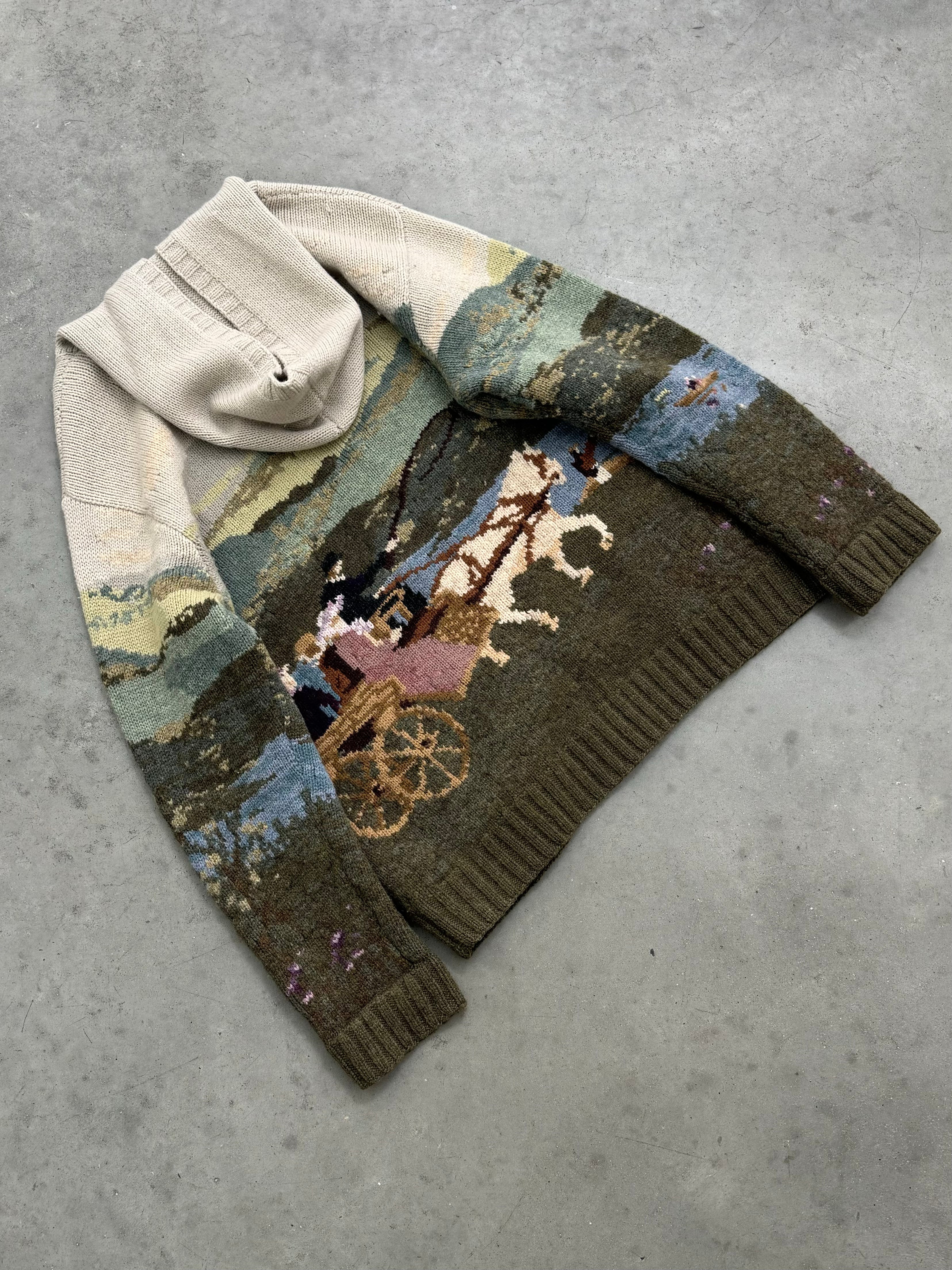FADED EARTH TONE RALPH LAUREN NATURE KNIT HOODIE - 2000S