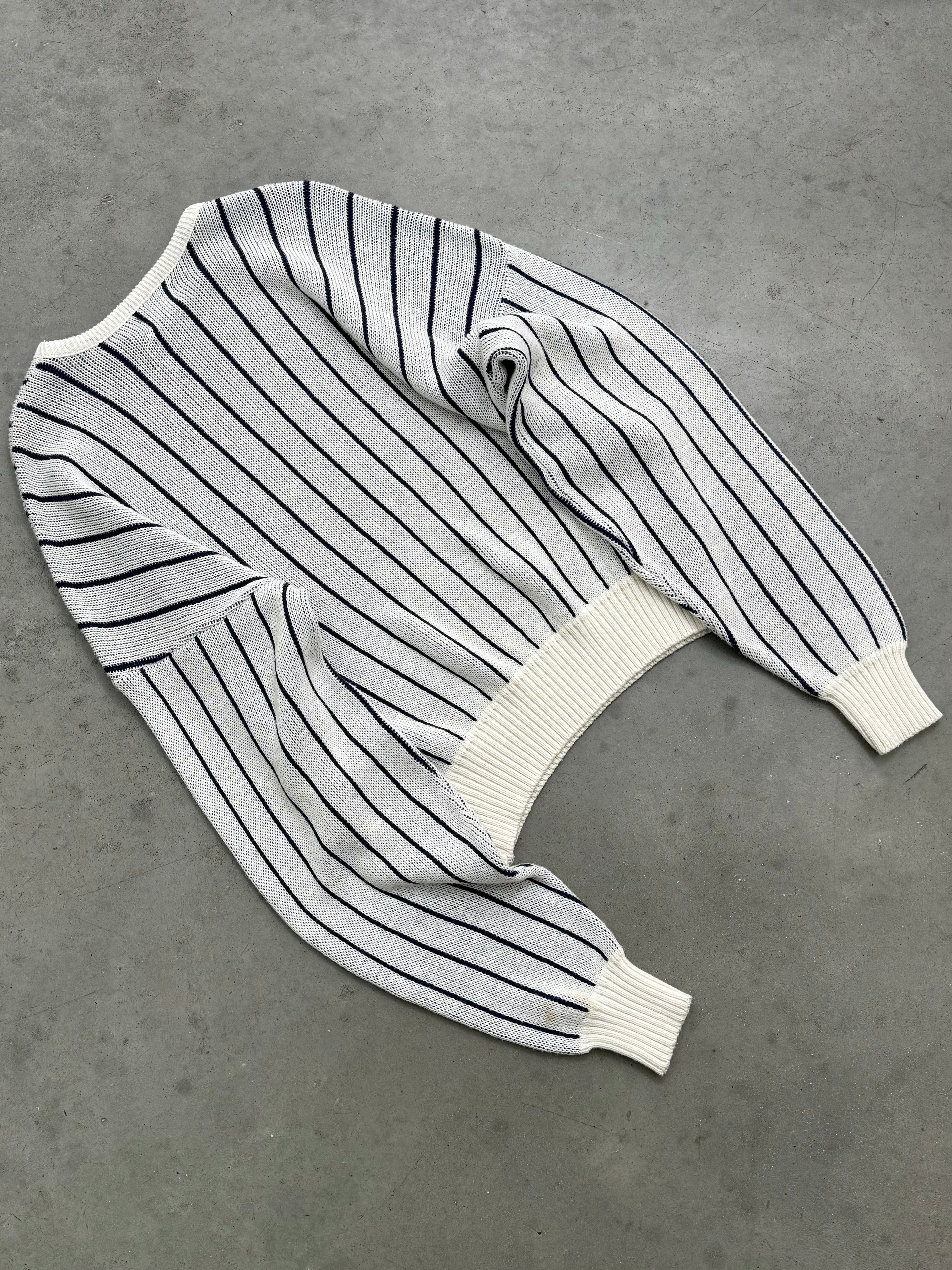FADED BONE WHITE NEW YORK YANKEES PINSTRIPE SWEATER - 1980S