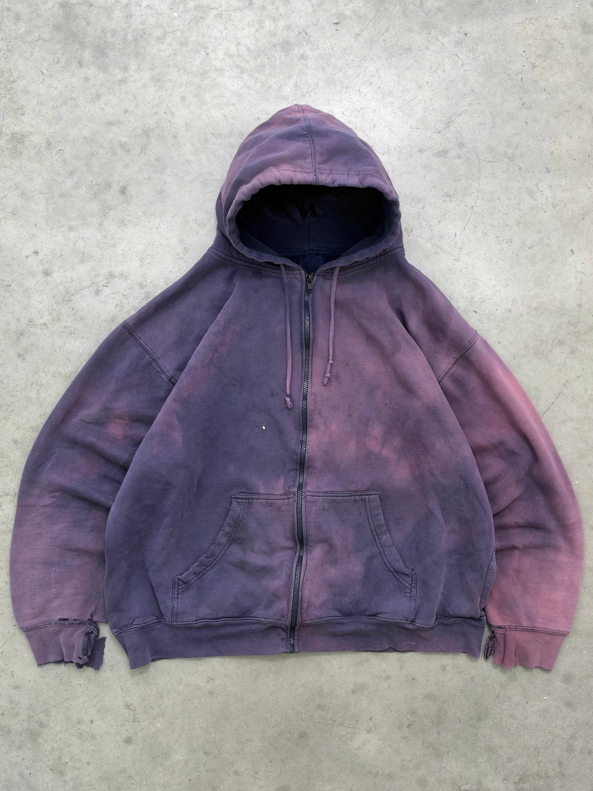 SUN FADED INDIGO ZIP UP HOODIE - 1990S