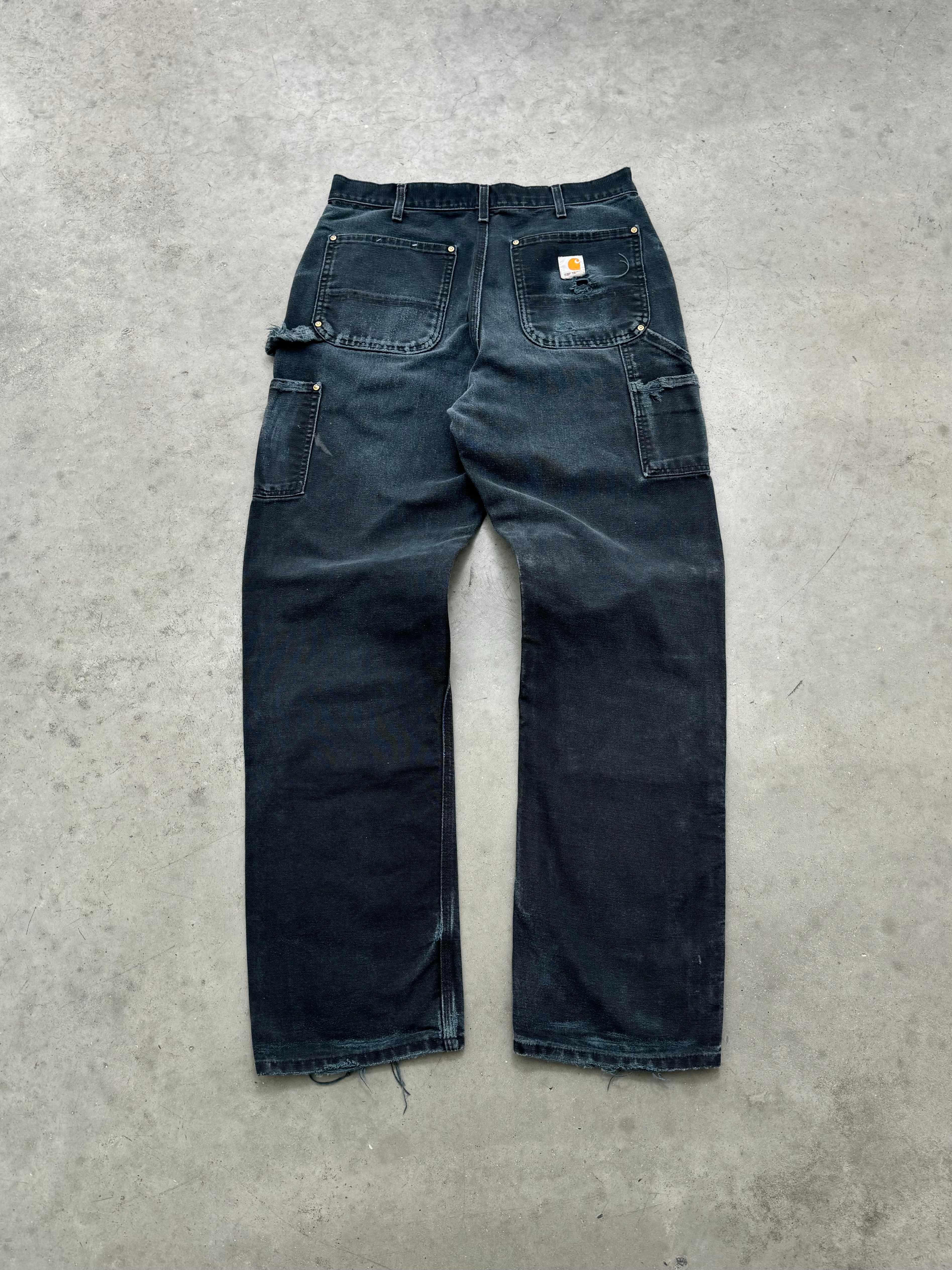 DISTRESSED FADED BLACK CARHARTT DOUBLE KNEE PANTS - 1990S
