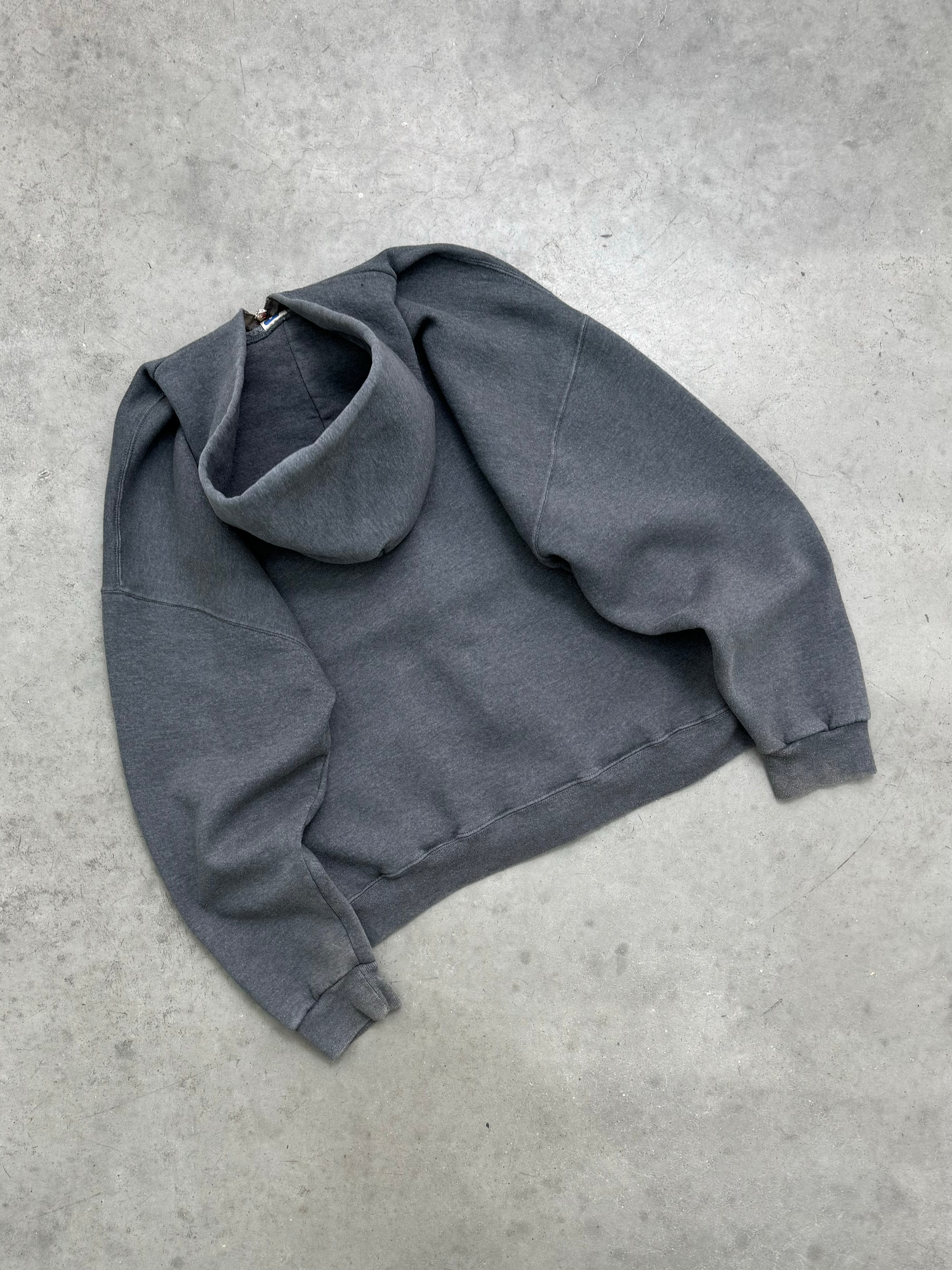 FADED CHARCOAL GREY RUSSELL ZIP HOODIE - 2000S