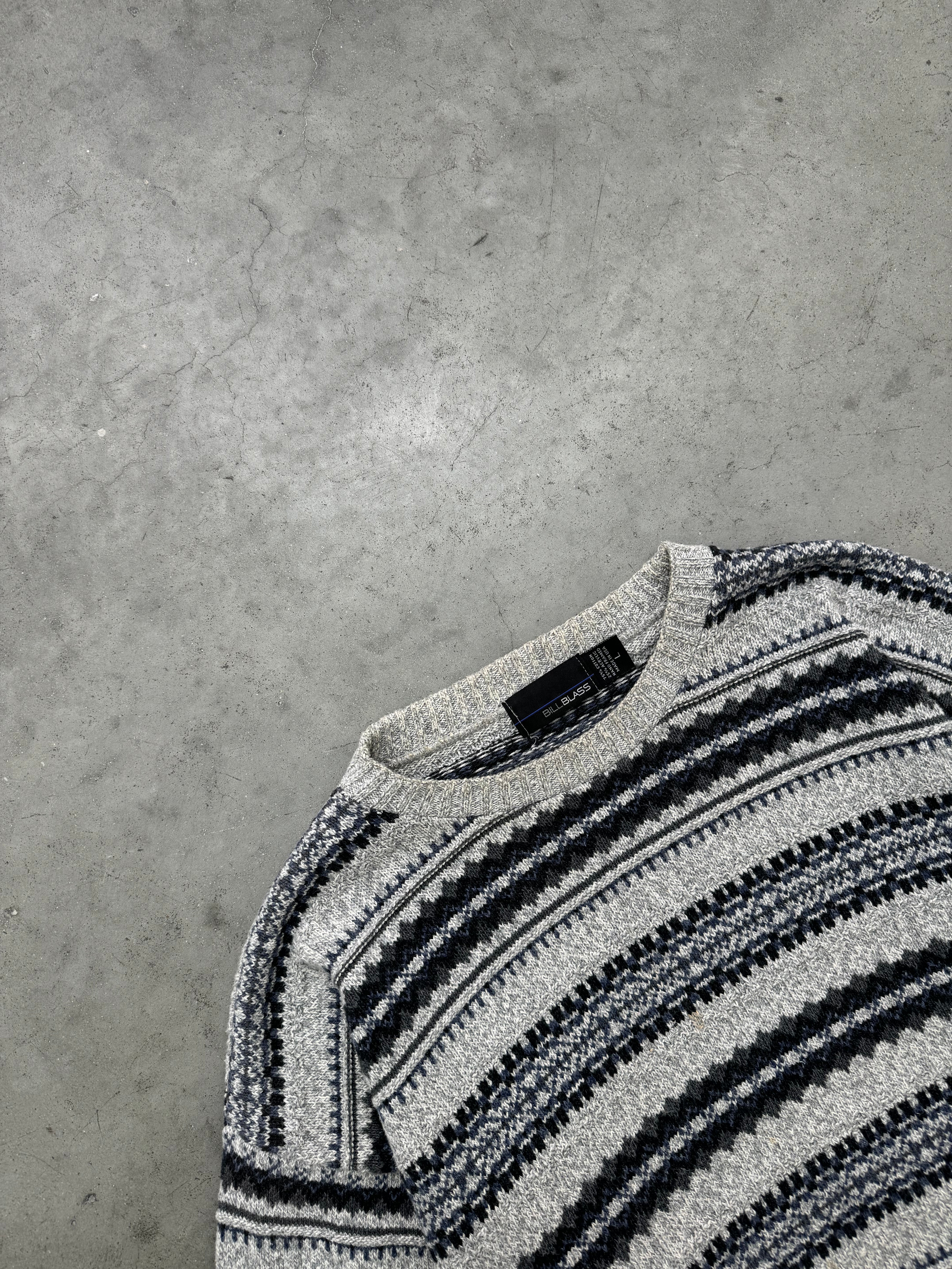 FADED GREY STRIPE KNIT SWEATER - 1990S