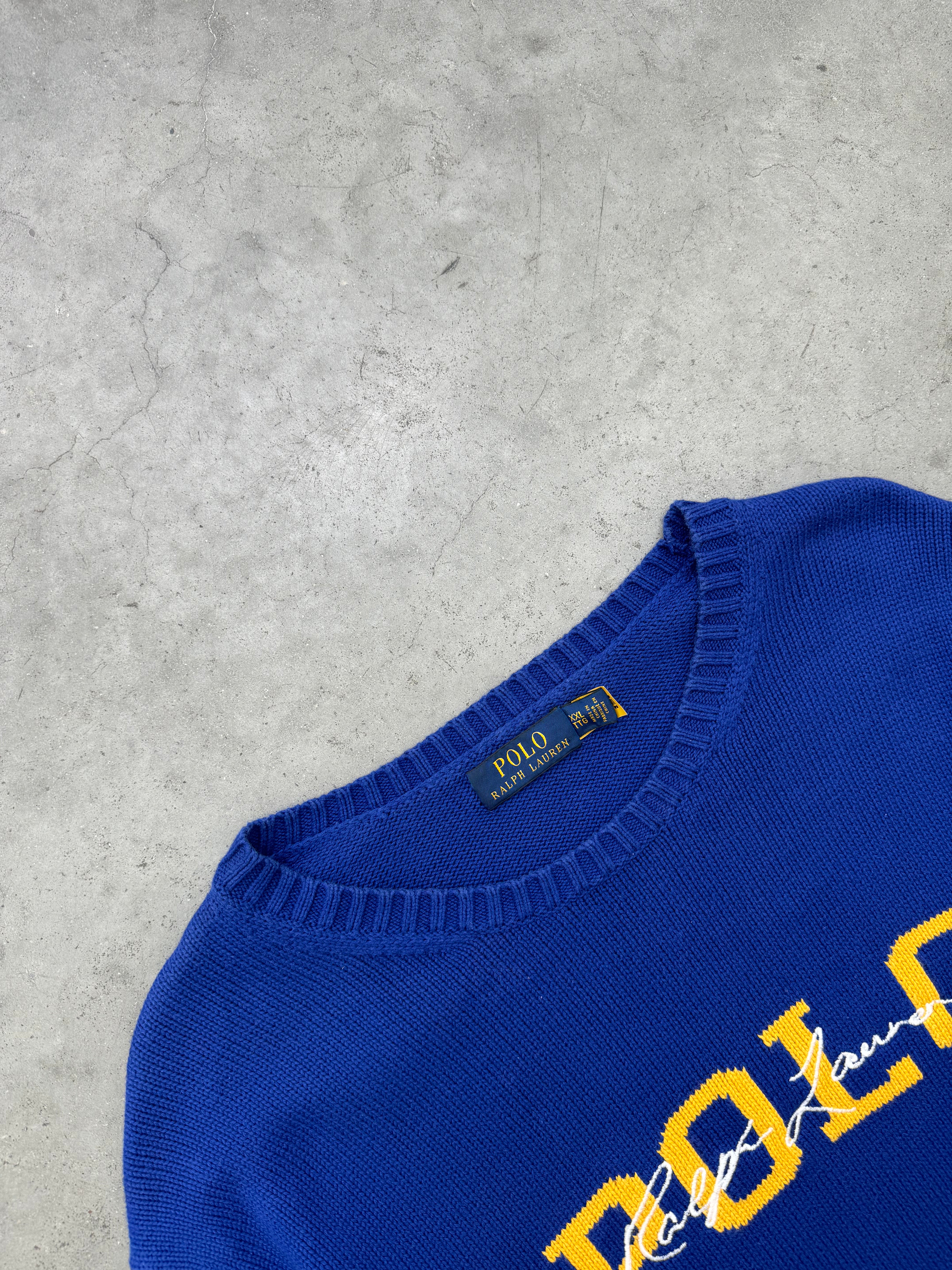 FADED DEEP BLUE POLO RALPH LAUREN SWEATER - 2000S