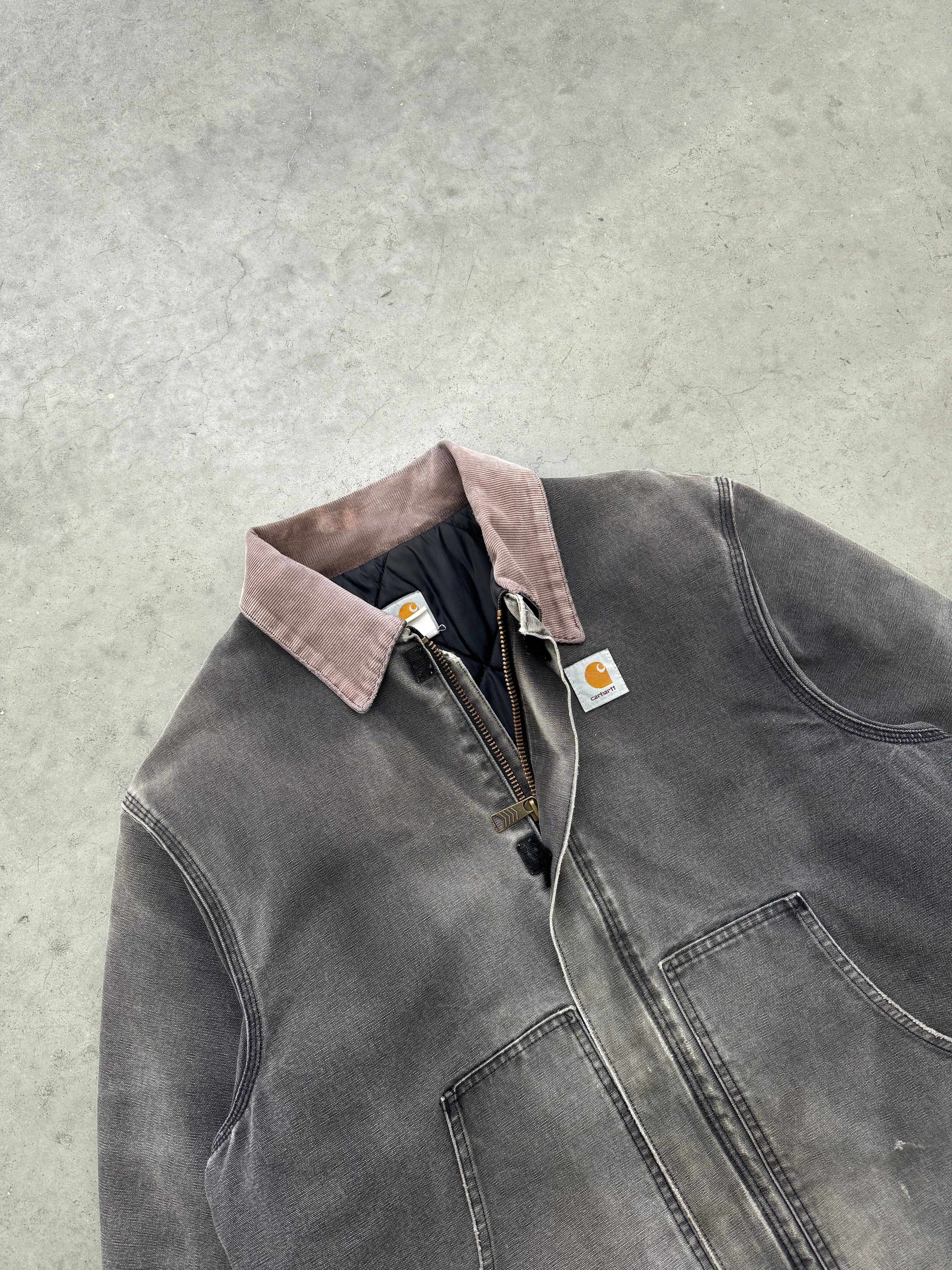 DISTRESSED & SUN FADED BLACK SMOKE CARHARTT ARCTIC JACKET - 1990S