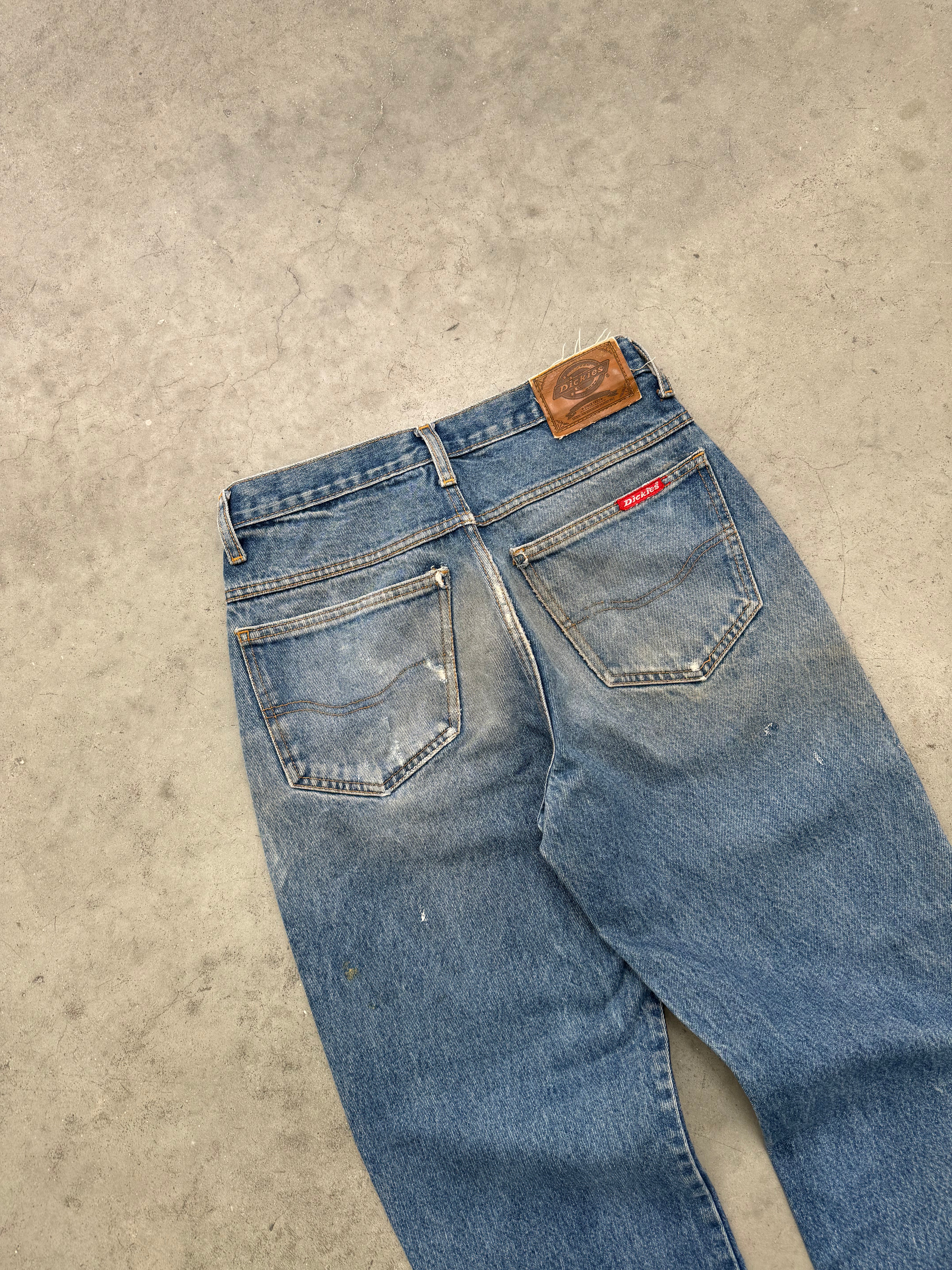 DISTRESSED AND FADED BLUE DICKIES WORK JEANS - 1990S