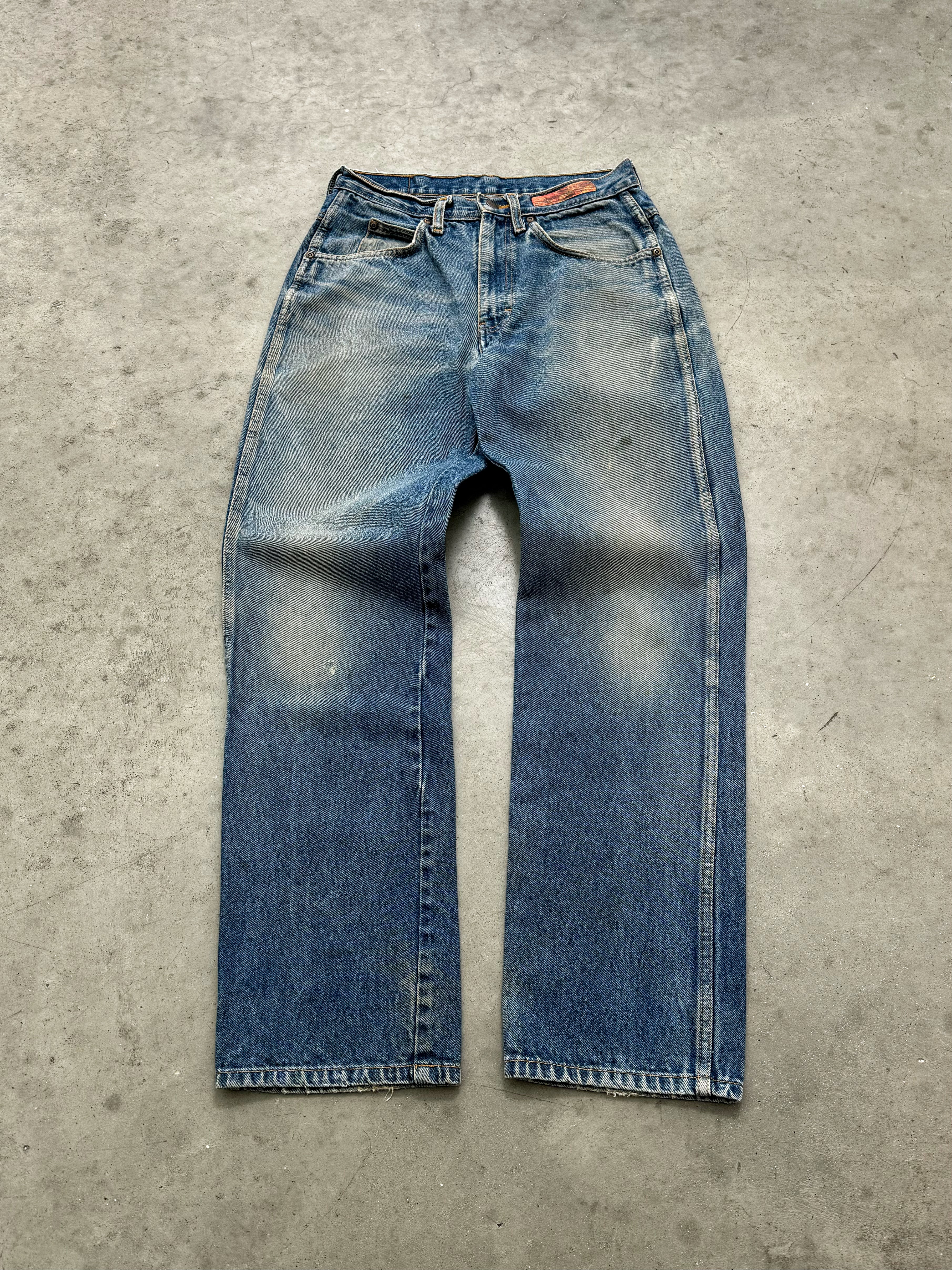 DISTRESSED AND FADED BLUE DICKIES WORK JEANS - 1990S