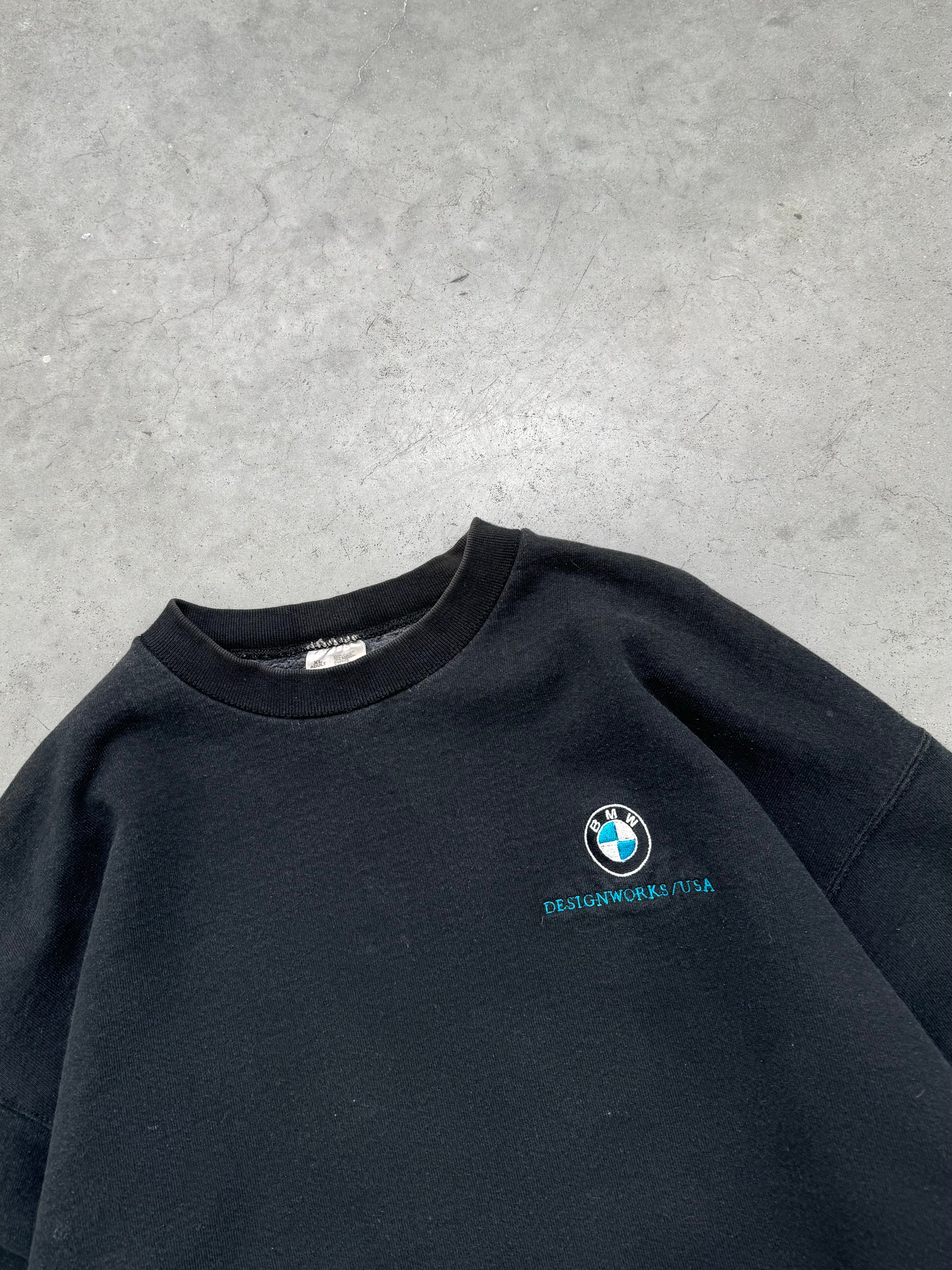 FADED BLACK “BMW DESIGNWORKS” HEAVYWEIGHT CREWNECK - 1990S
