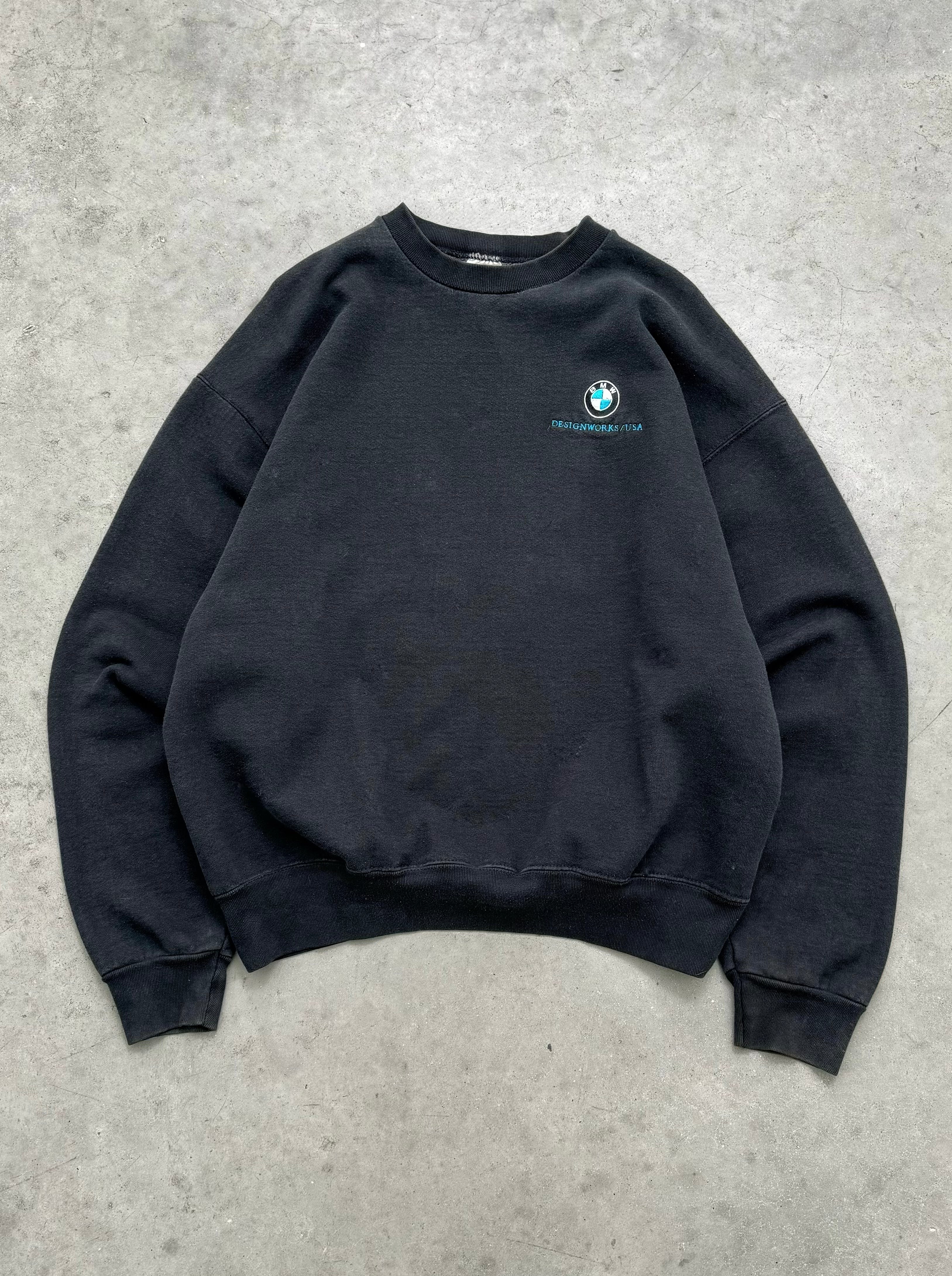 FADED BLACK “BMW DESIGNWORKS” HEAVYWEIGHT CREWNECK - 1990S