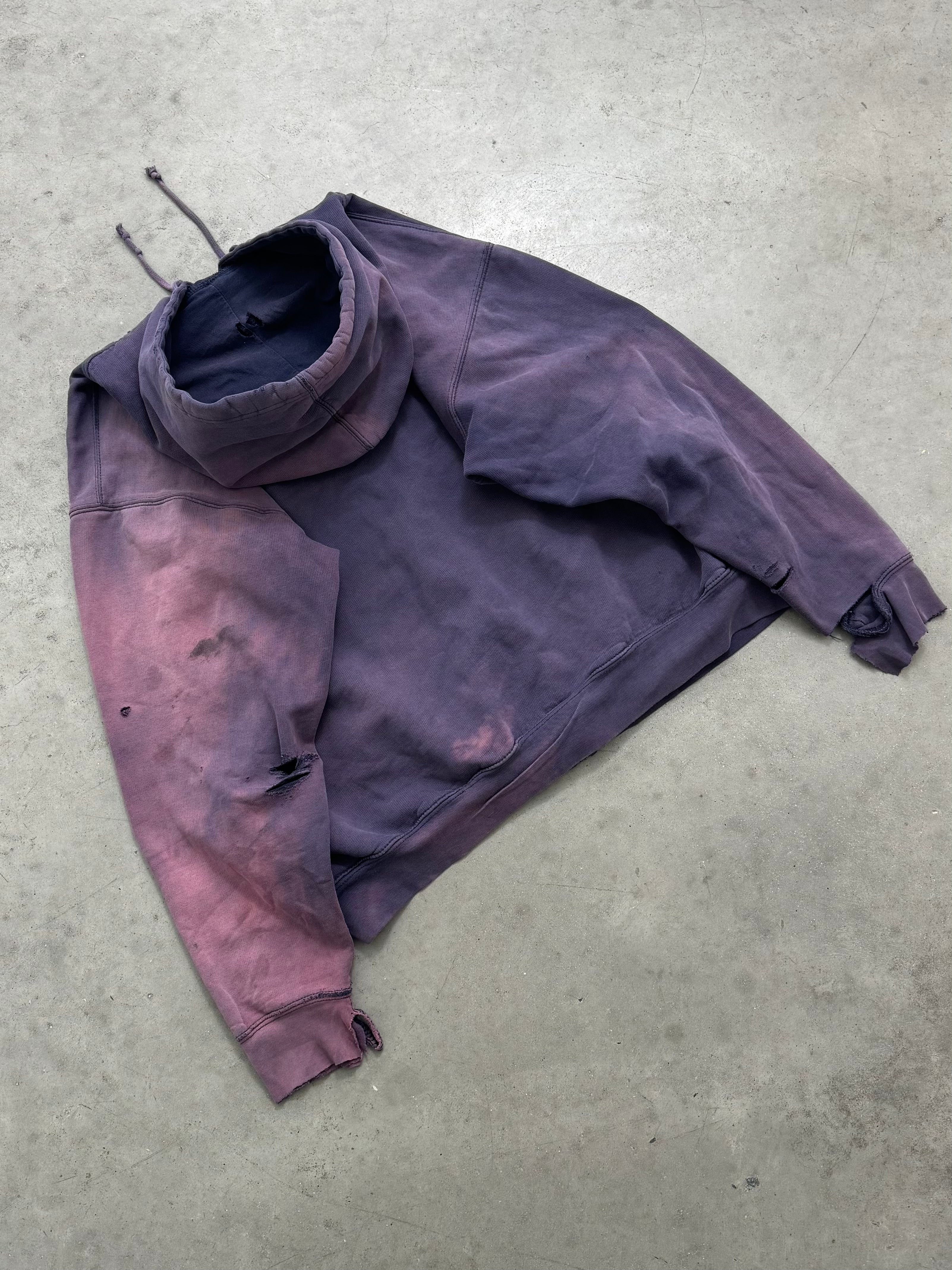 SUN FADED INDIGO ZIP UP HOODIE - 1990S