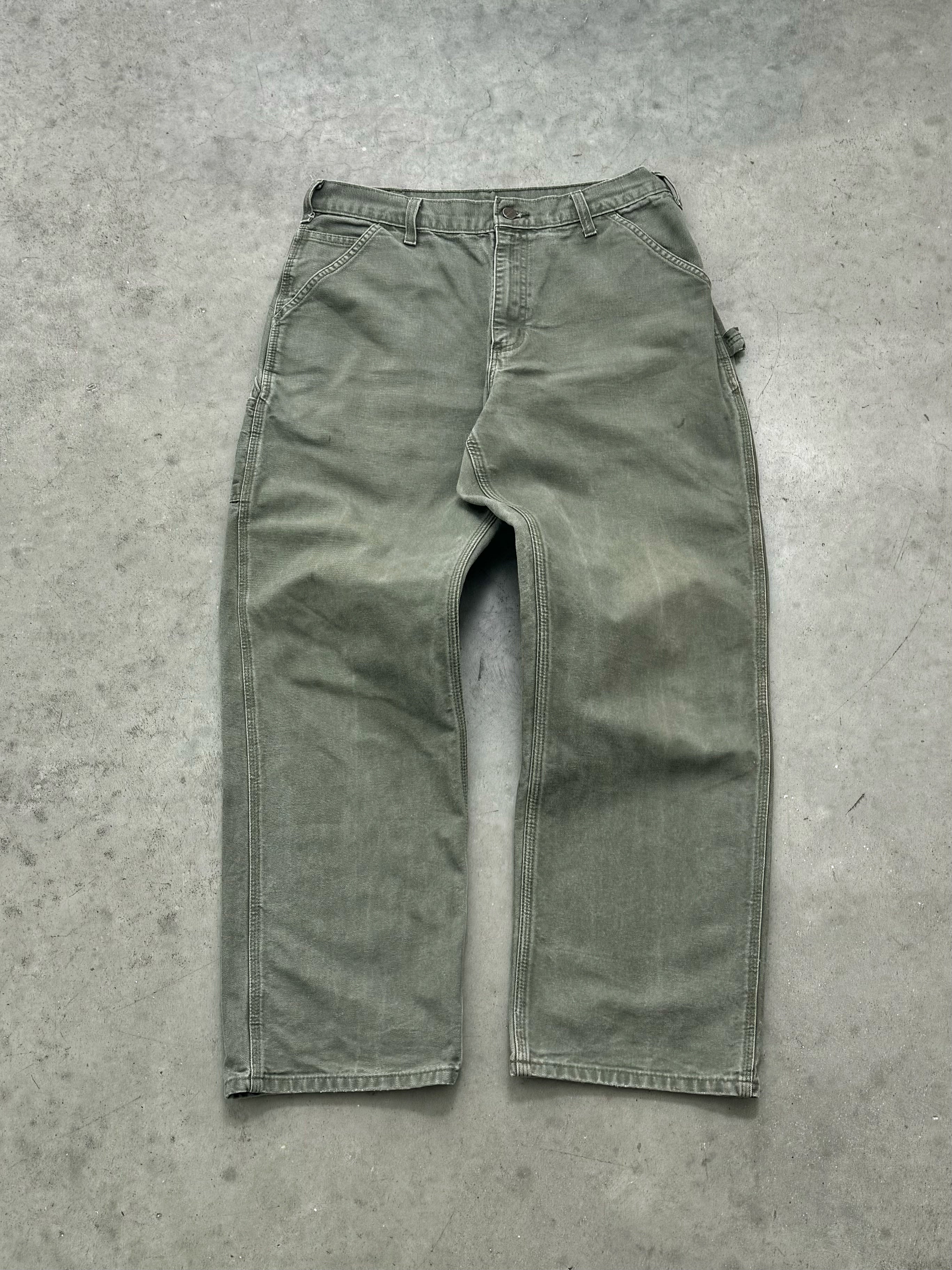 FADED OLIVE GREEN CARPENTER WORK PANTS - 1990S