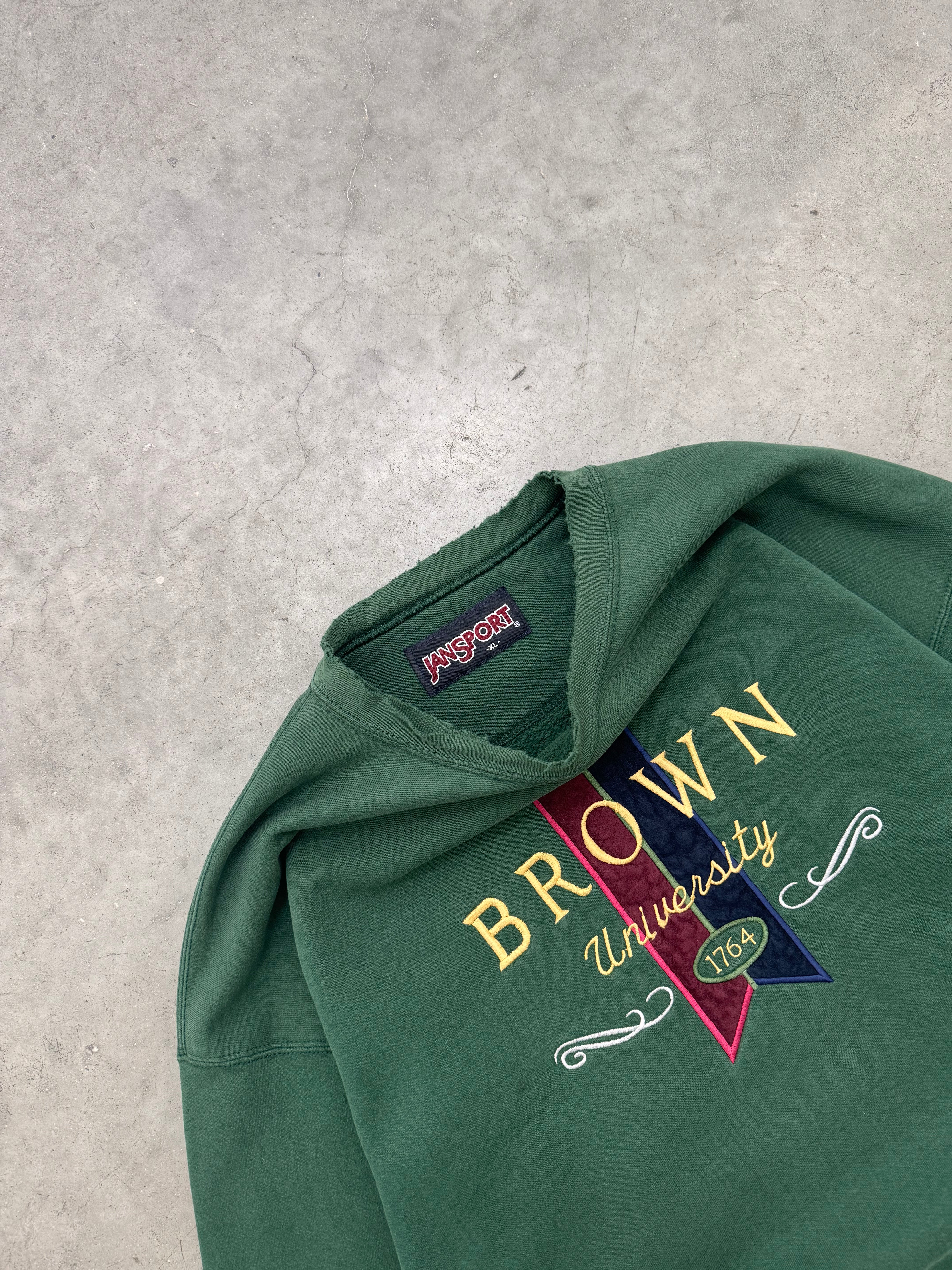 FADED PINE GREEN "BROWN UNIVERSITY" CREWNECK - 1990S
