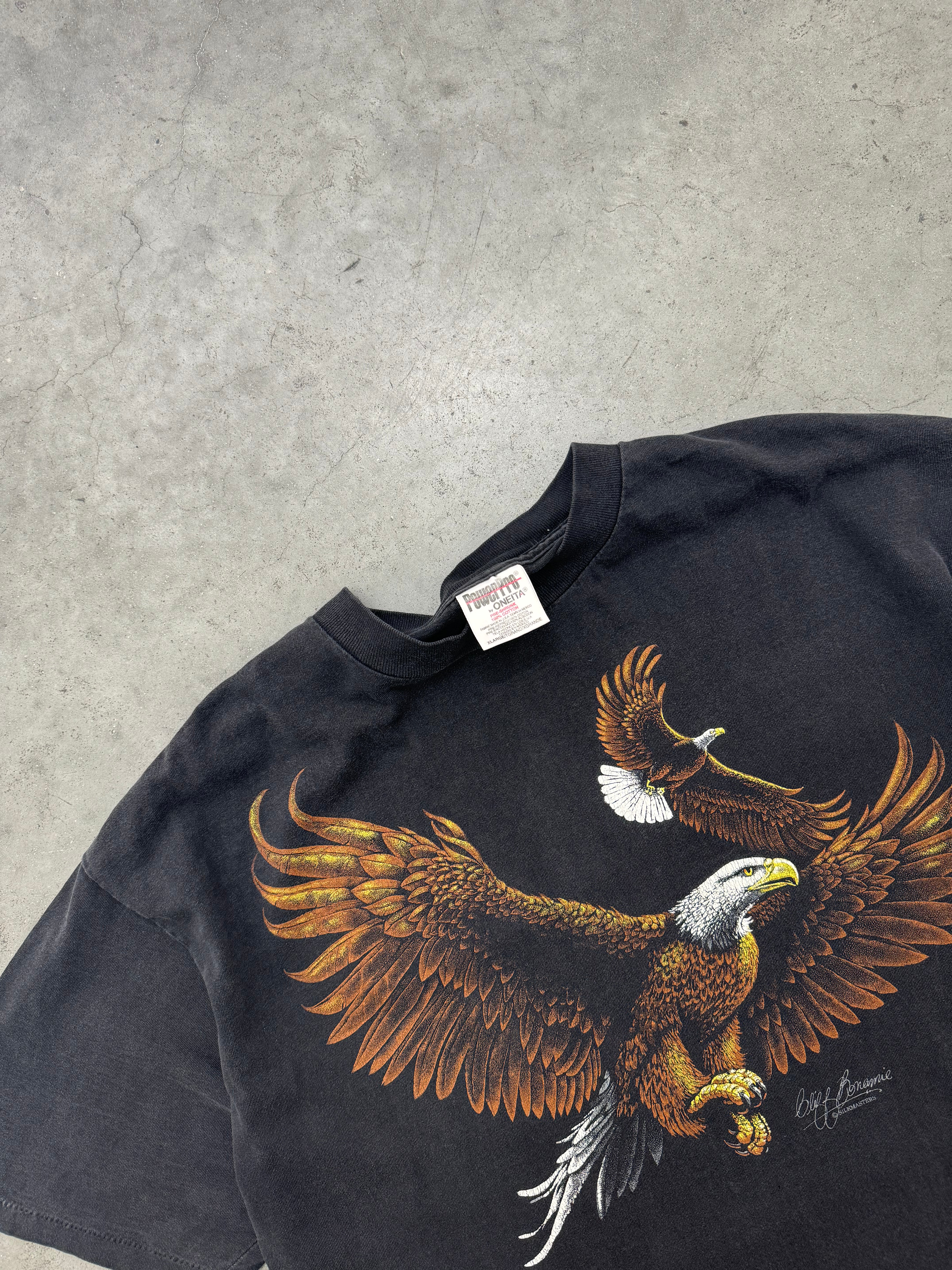 SUN FADED BLACK EAGLE TEE - 1990S
