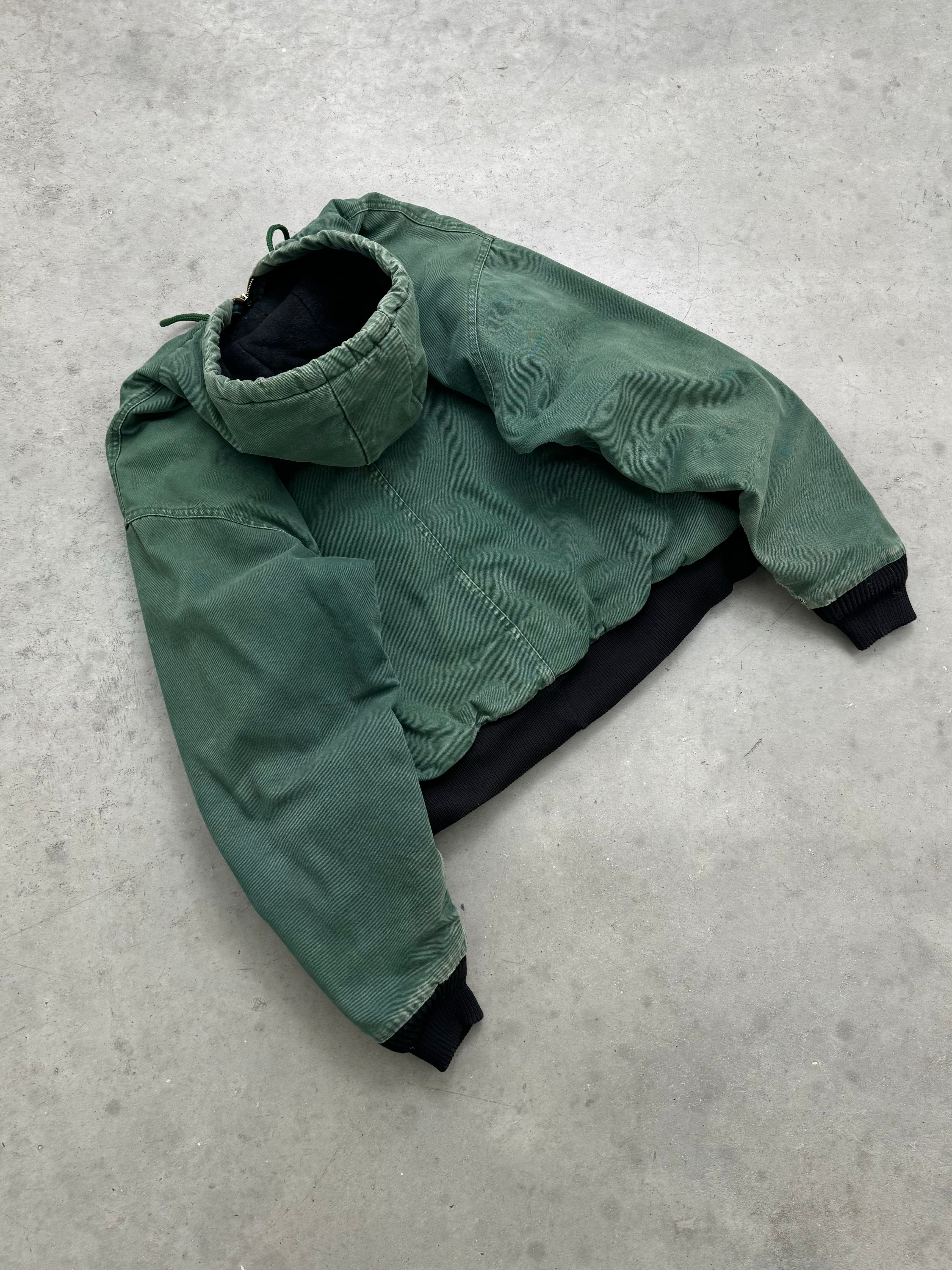 FADED PINE GREEN HOODED WORK JACKET - 1990S
