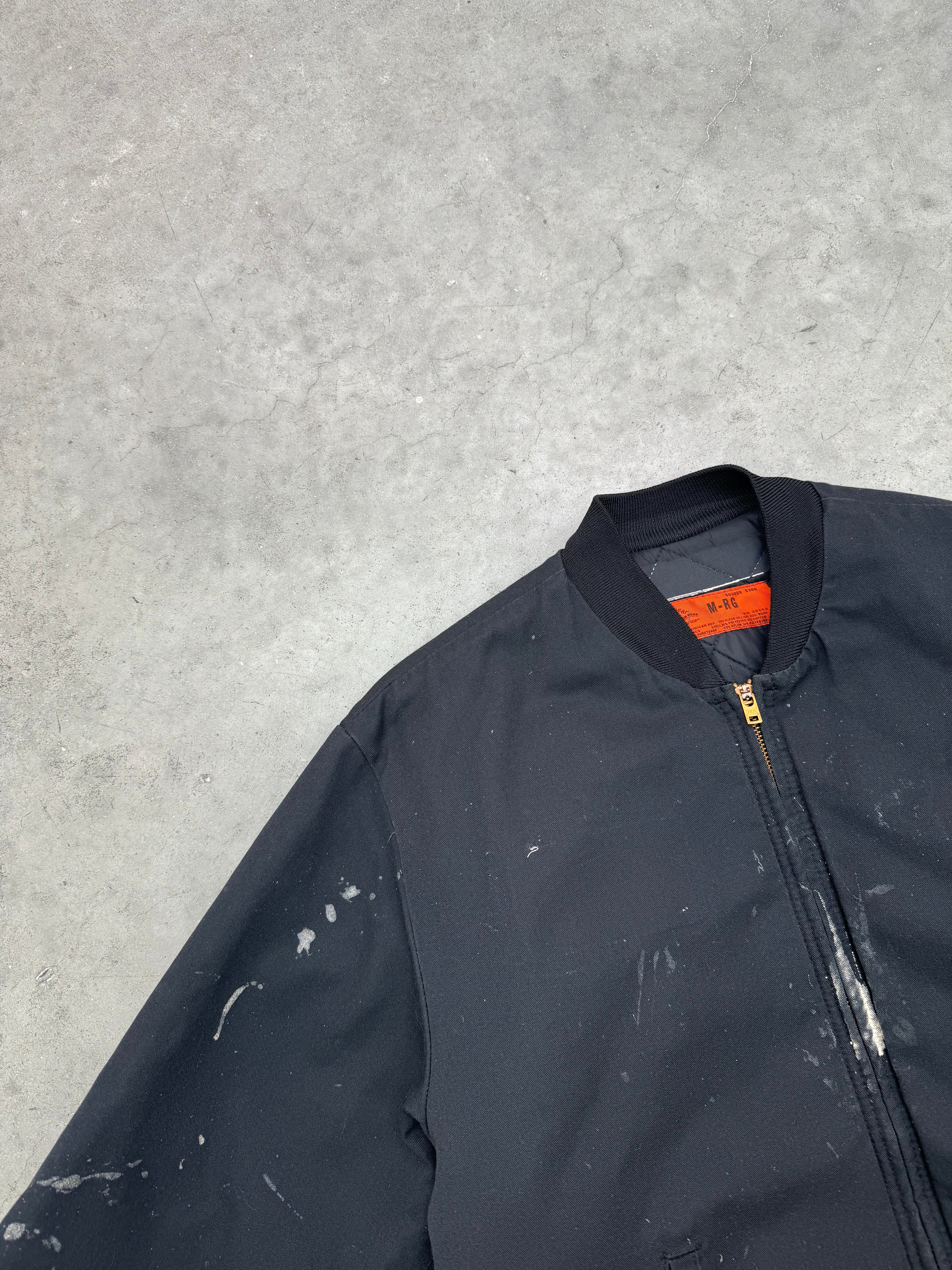 PAINT SPLATTER FADED BLACK BOMBER JACKET - 1980S
