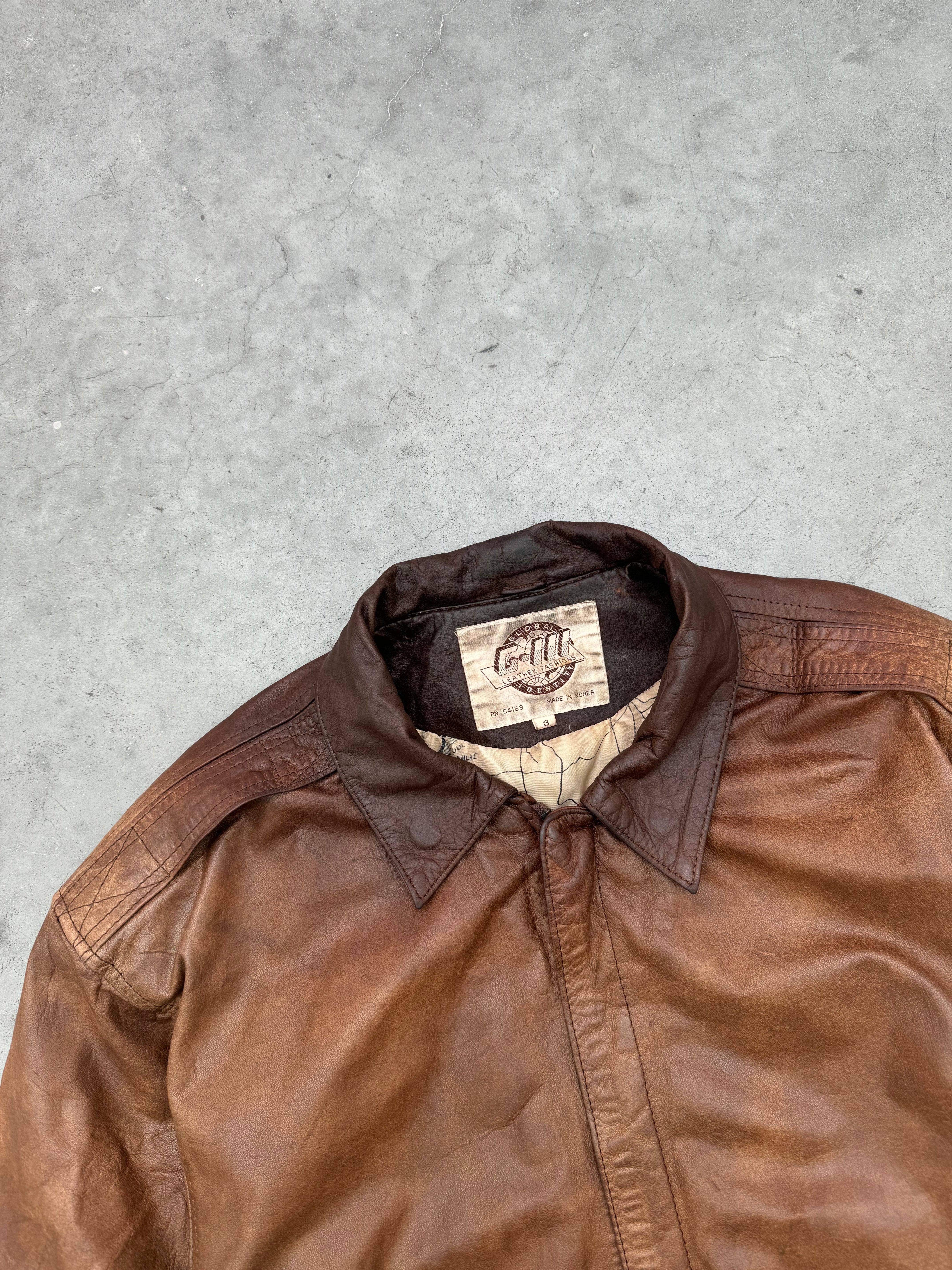 SUN FADED BROWN LEATHER UTILITY JACKET - 1980S