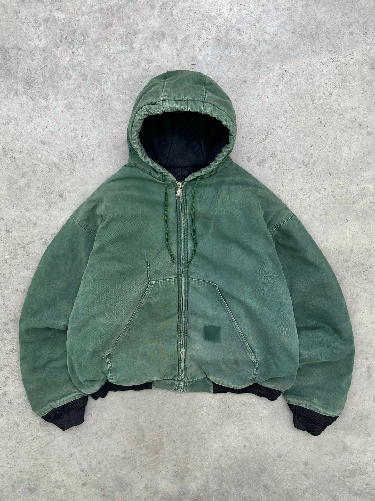 FADED PINE GREEN HOODED WORK JACKET - 1990S