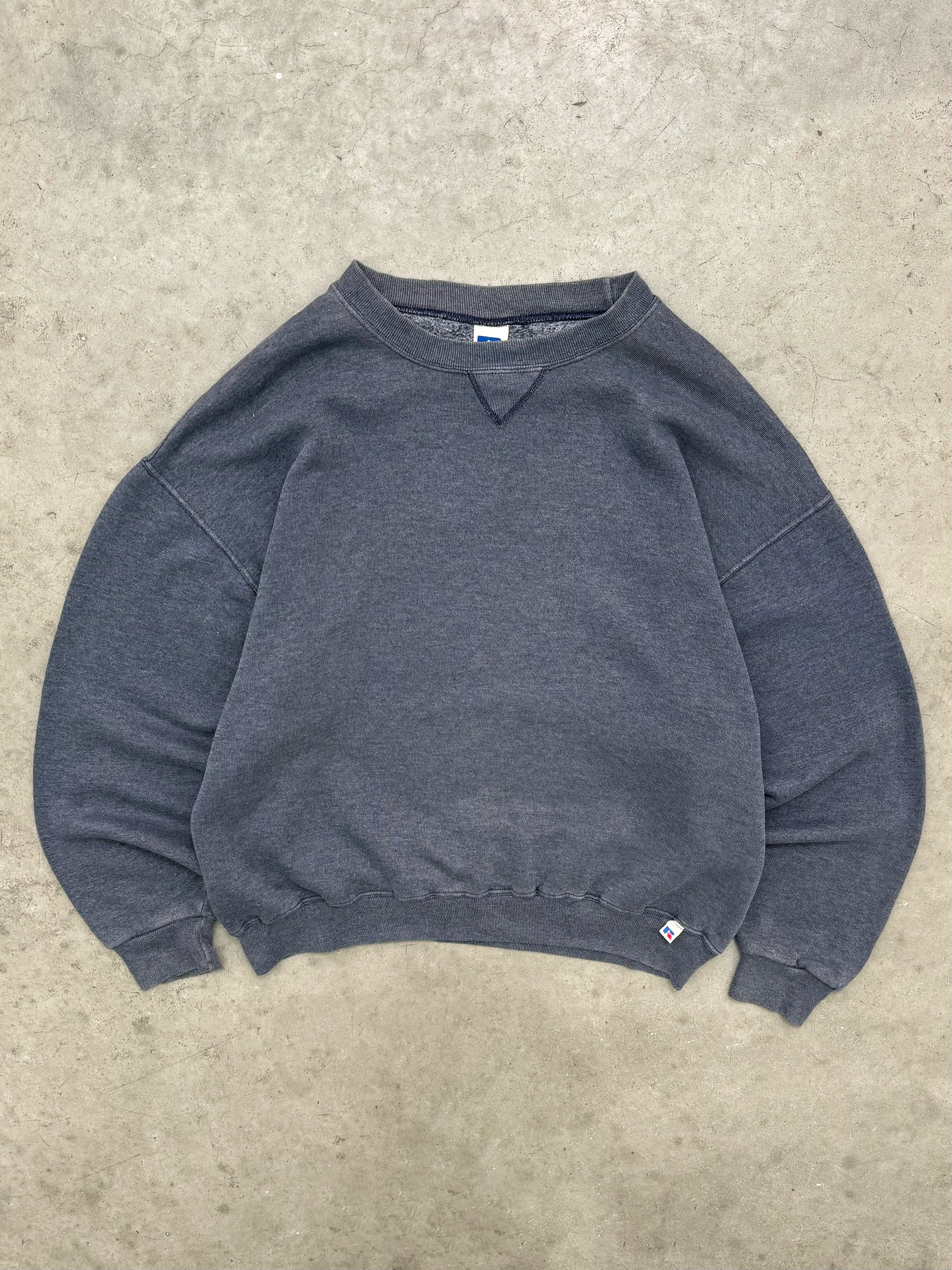 FADED SLATE BLUE RUSSELL CREWNECK - 1990S