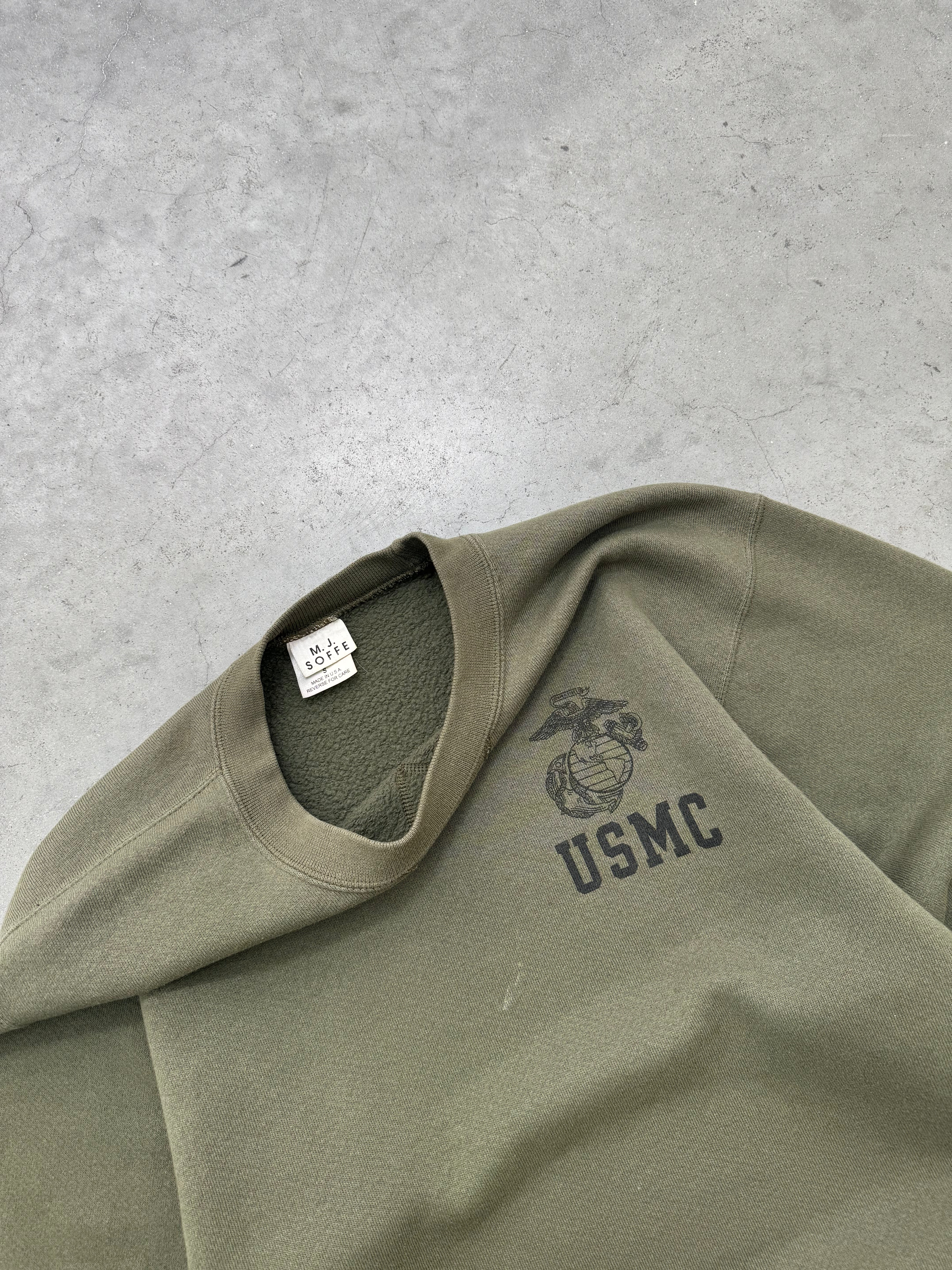 FADED OLIVE "USMC" MADE IN USA CREWNECK - 1990S