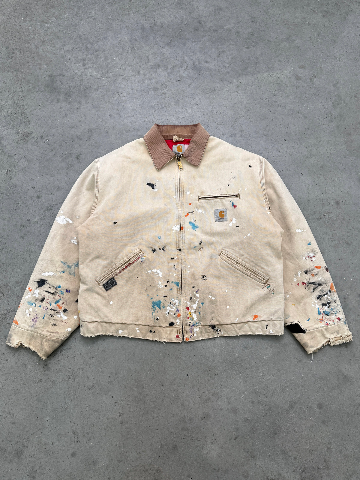 FADED BEIGE PAINTERS CARHARTT DETROIT JACKET - 1990S