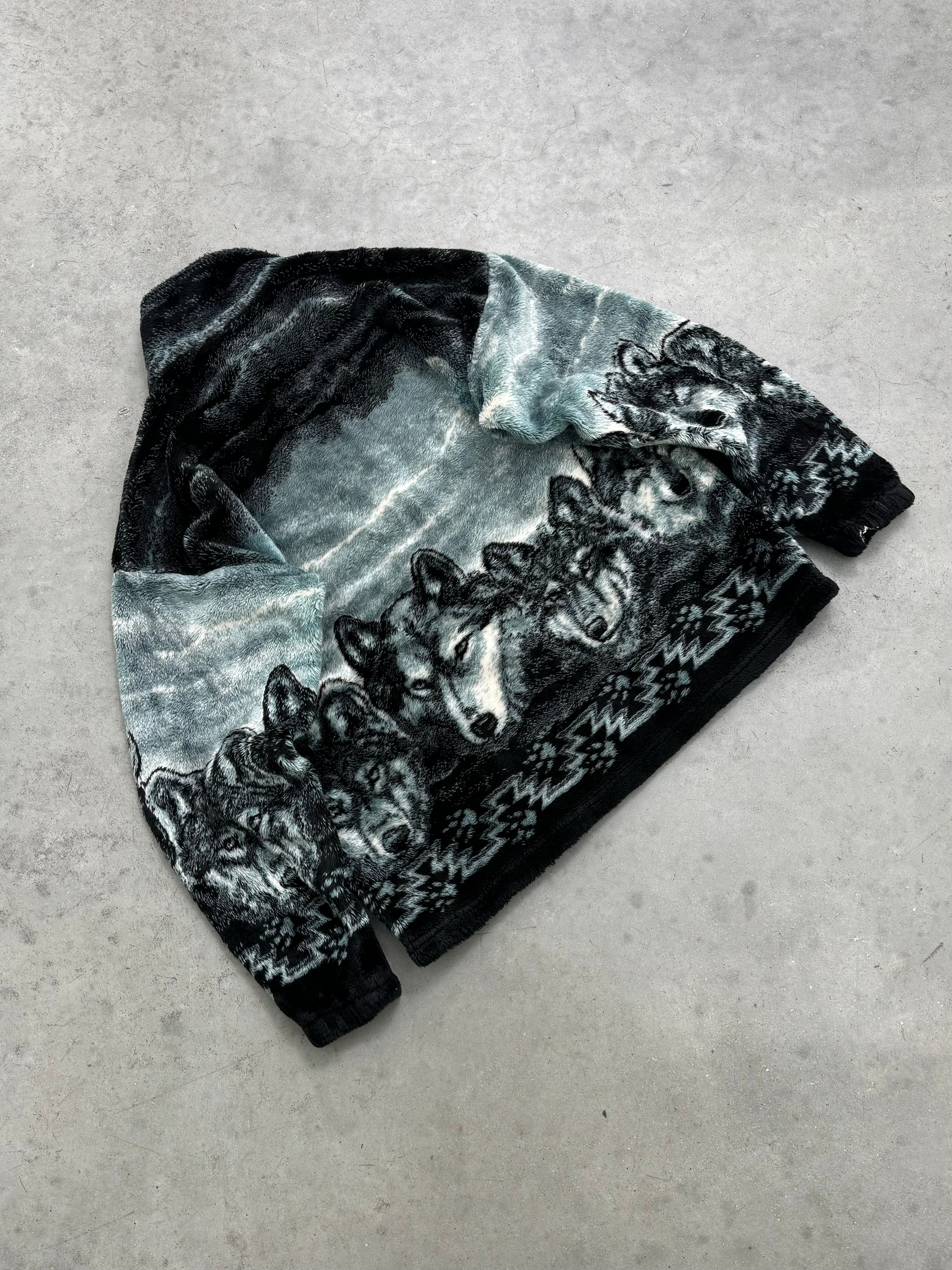 FADED WOLF PRINT DEEP PILE FLEECE - 1990S