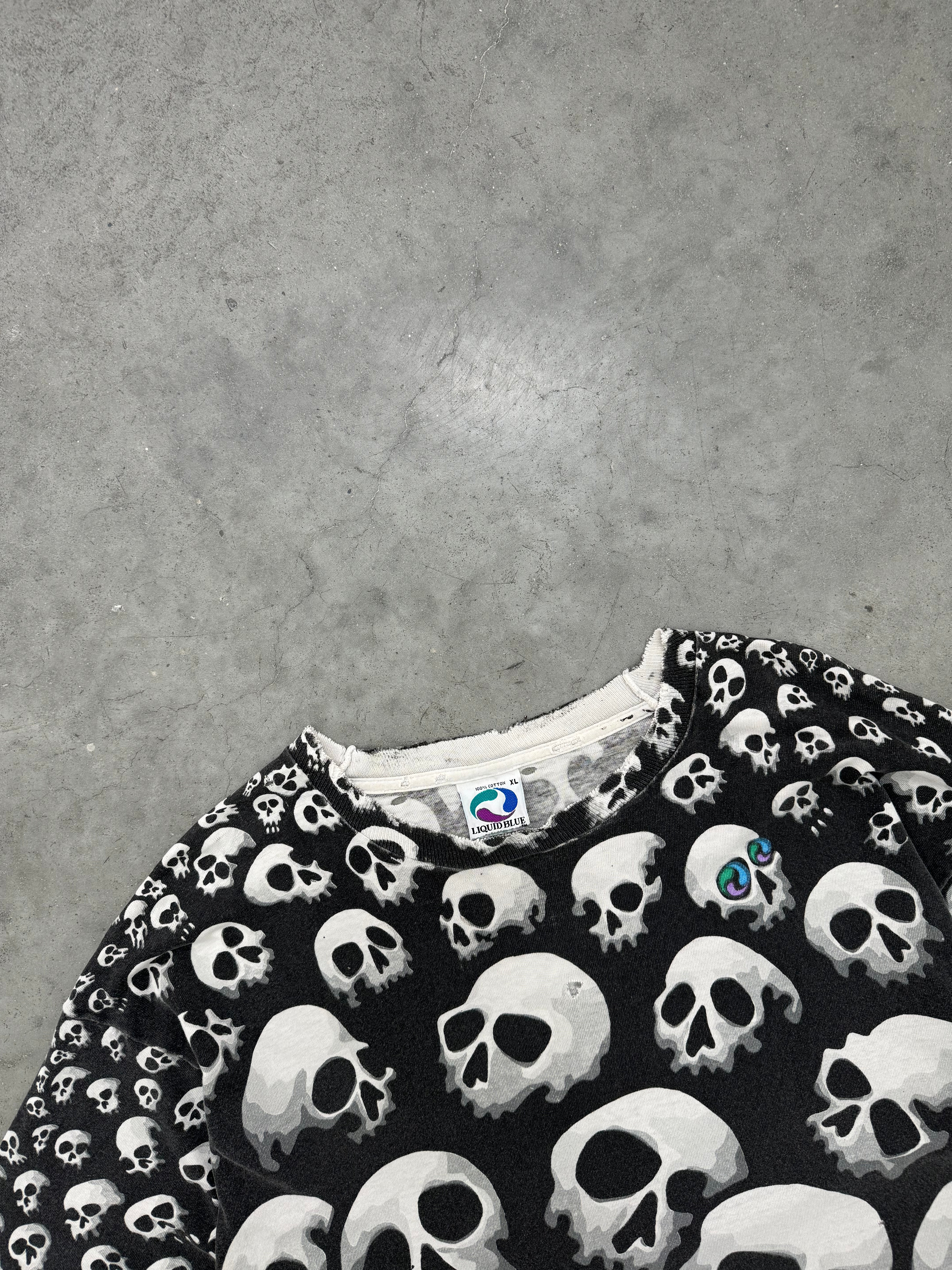 FADED SKULL PRINT "LIQUID BLUE" TEE - 1990S