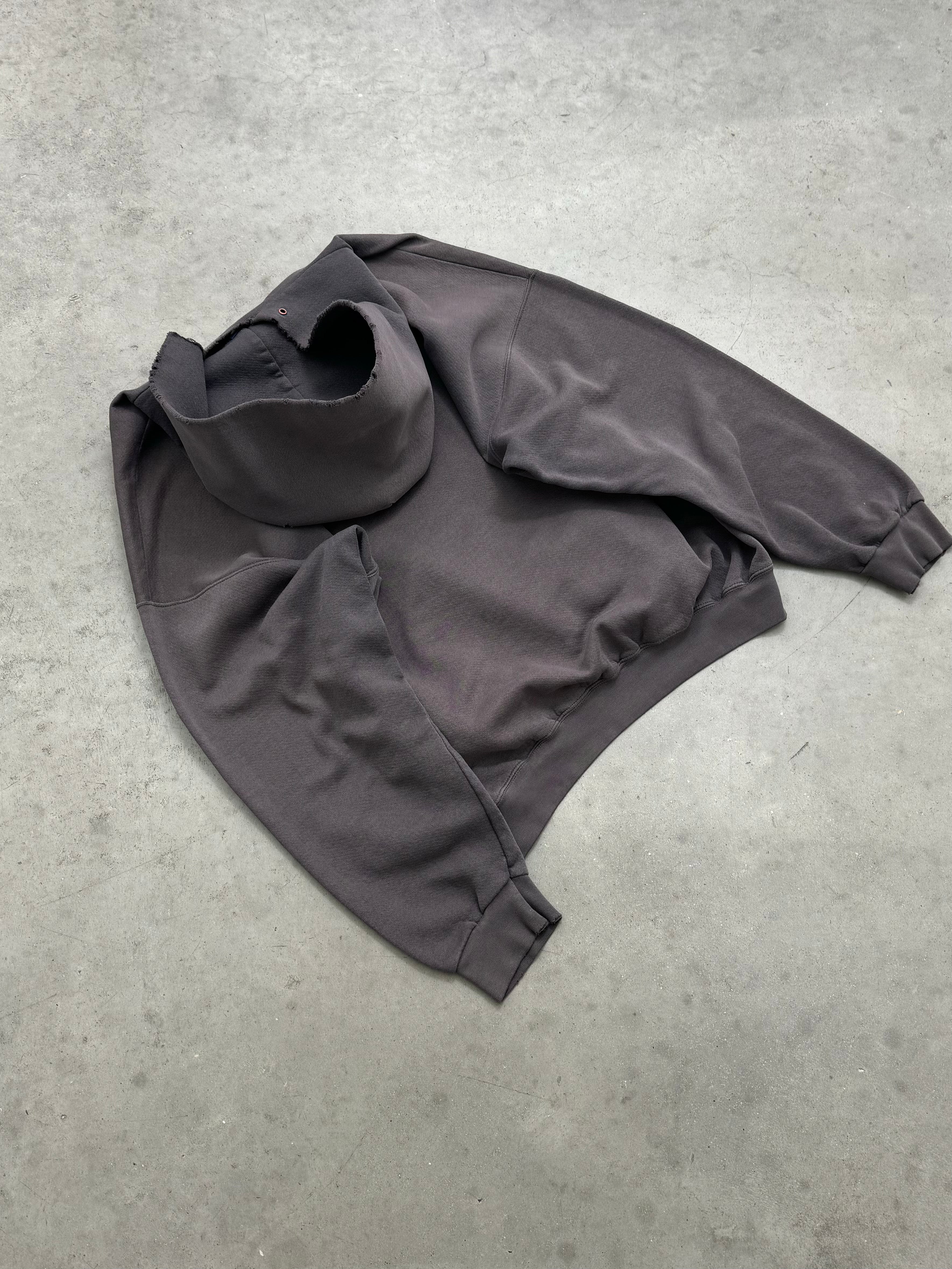 FADED & DISTRESSED CHARCOAL HOODIE - 1990S
