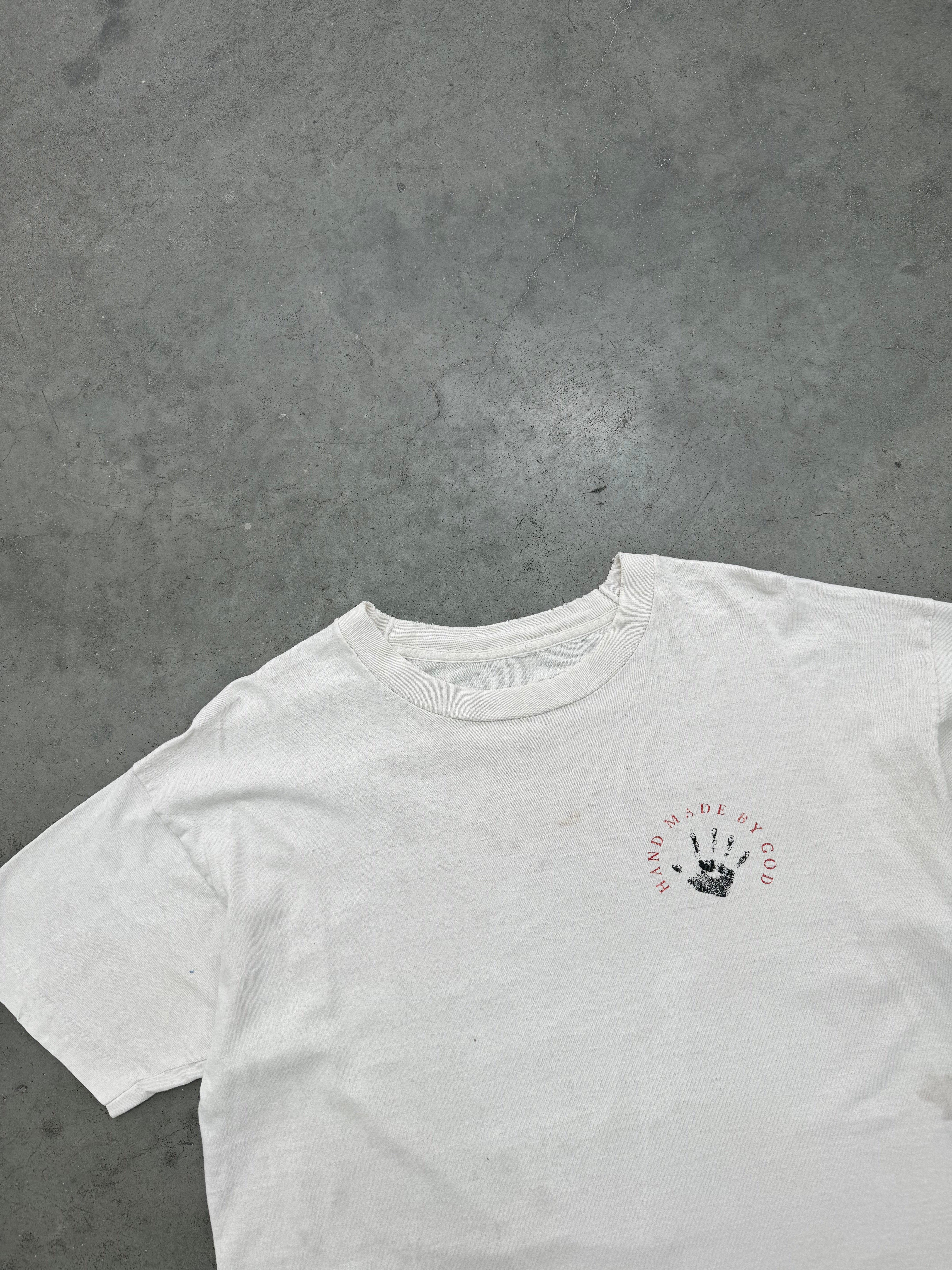 FADED WHITE "HAND MADE BY GOD" TEE - 1990S